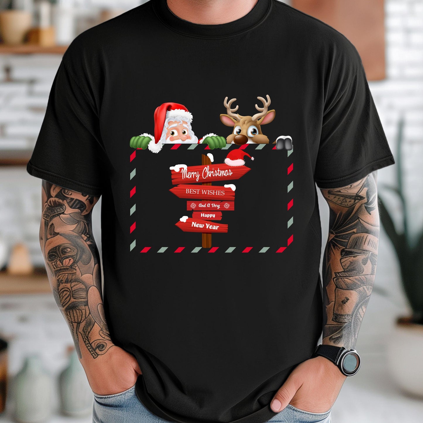 Santa Reindeer Christmas Shirt – Soft Cotton Tee | Festive Holiday Graphic Tee