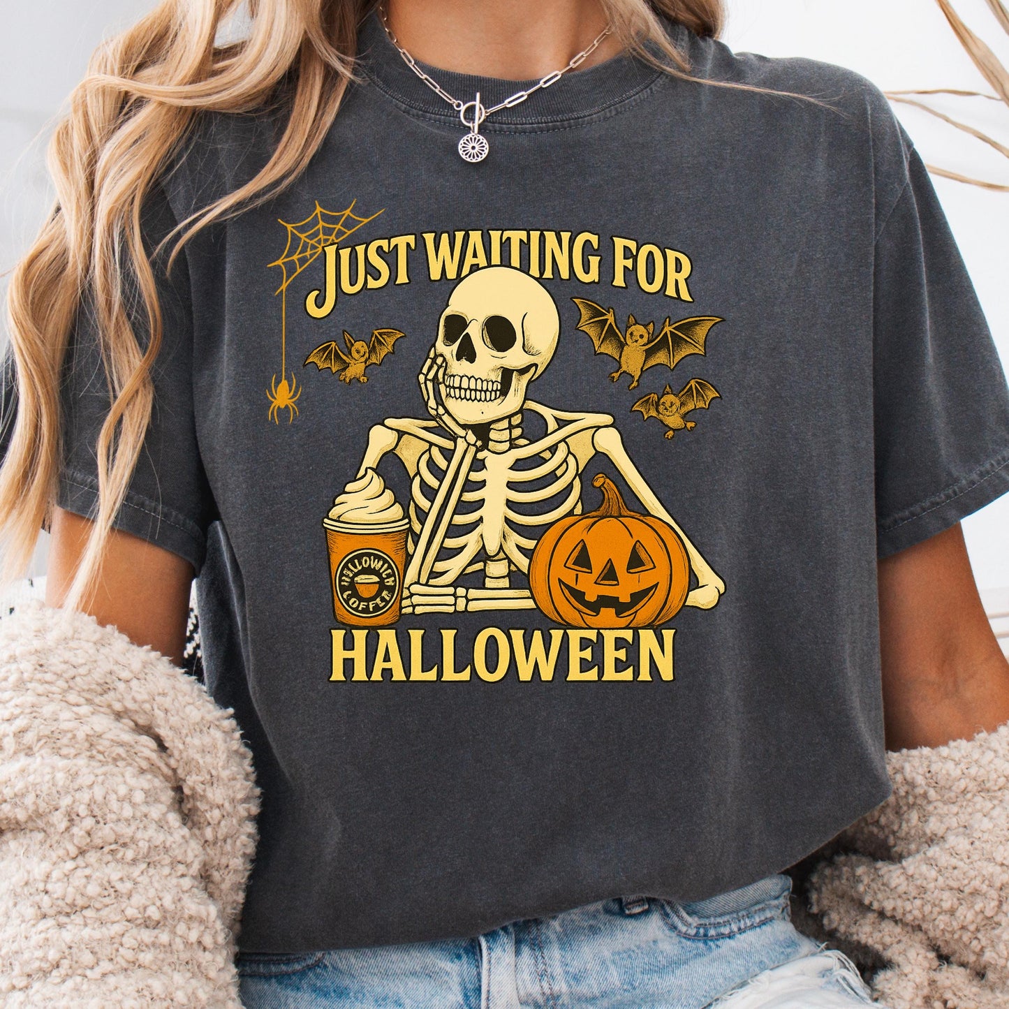 Funny Skeleton Halloween Shirt - Retro Coffee Pumpkin Tee | Soft Cotton, Unisex Fit