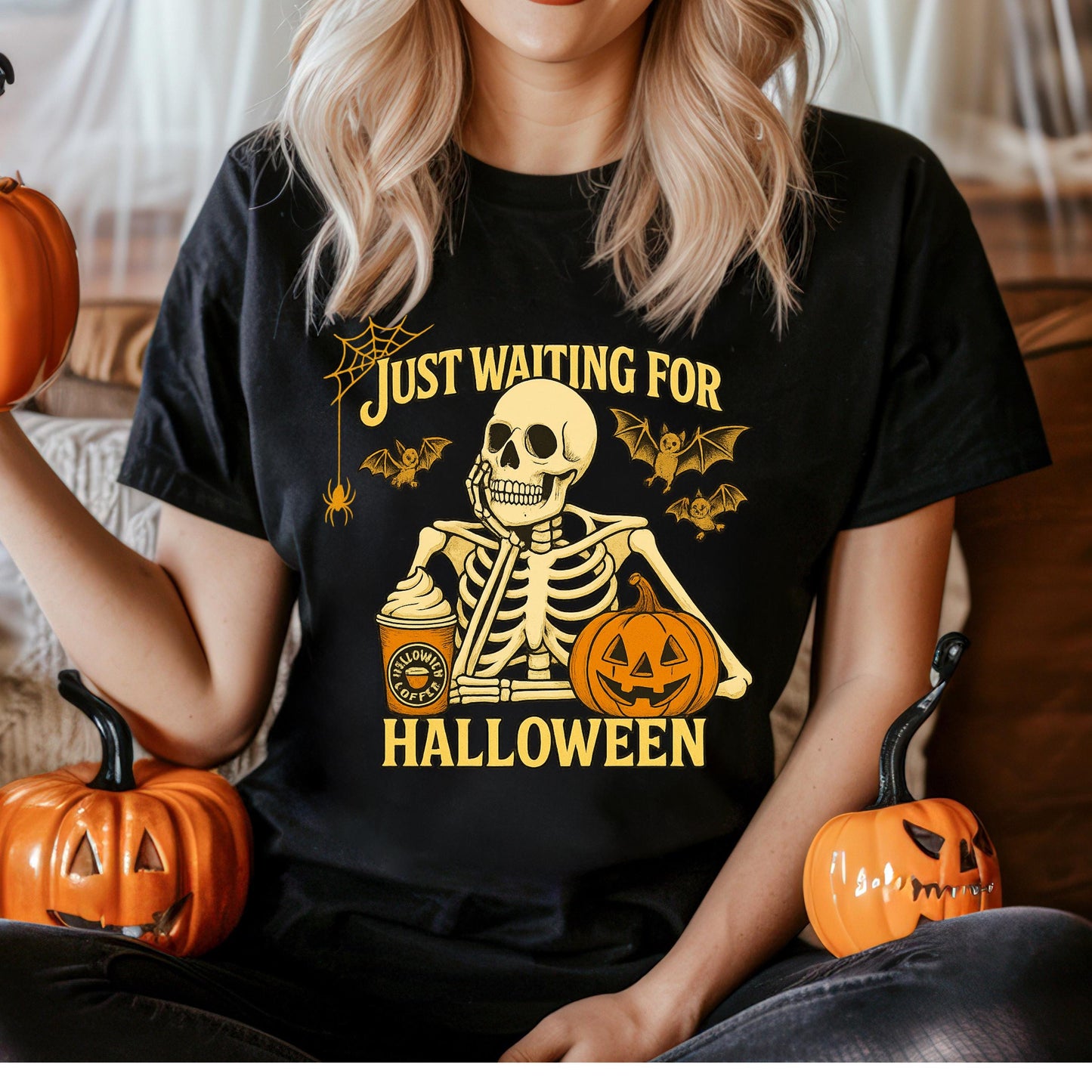 Funny Skeleton Halloween Shirt - Retro Coffee Pumpkin Tee | Soft Cotton, Unisex Fit
