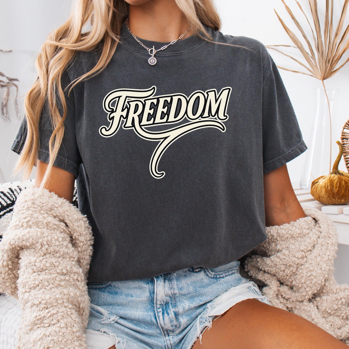 Retro Freedom T-Shirt – Inspirational Typography Tee | Vintage Script Shirt