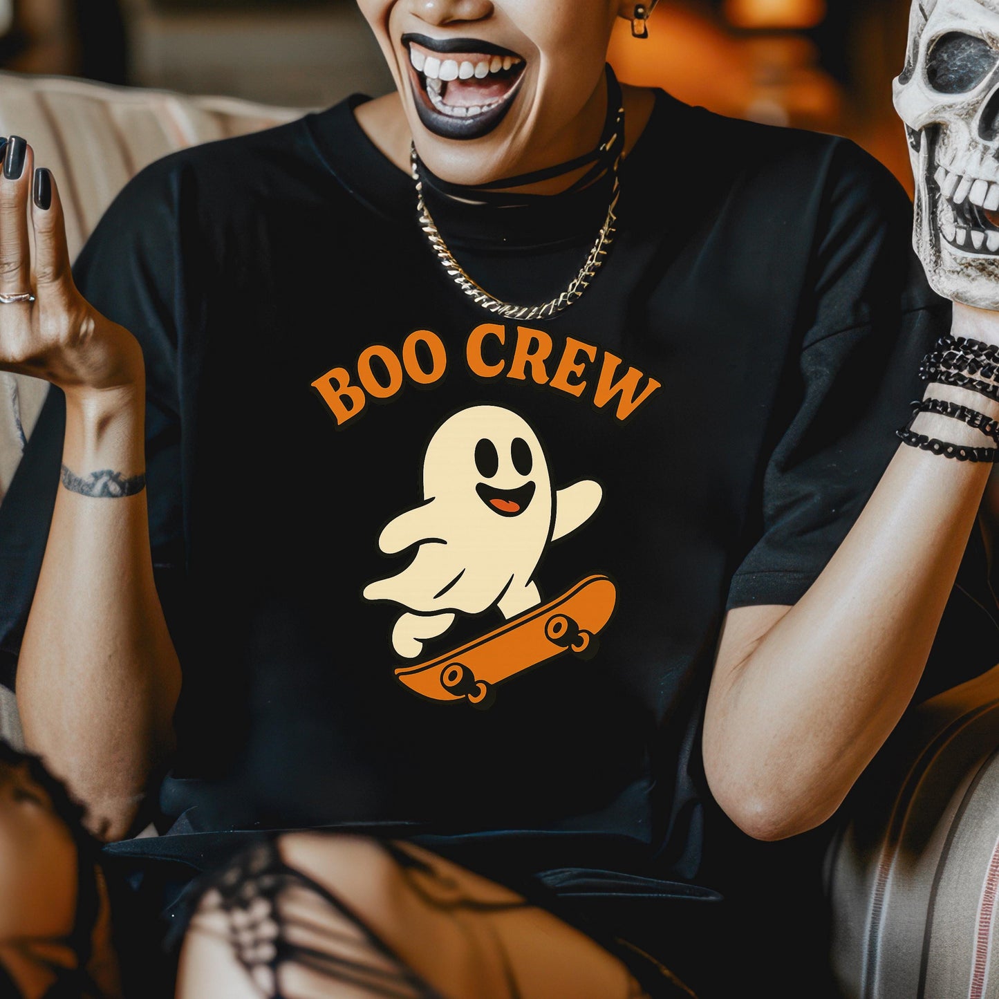 Ghost Skateboard T-Shirt – Retro Halloween Tee | Soft Cotton Shirt, Unisex Fit