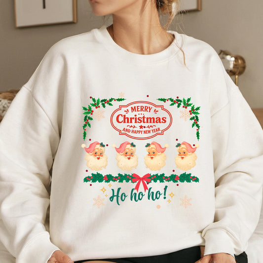 Retro Pink Santa Sweatshirt - Cozy Holiday Pullover | Vintage Xmas Sweater