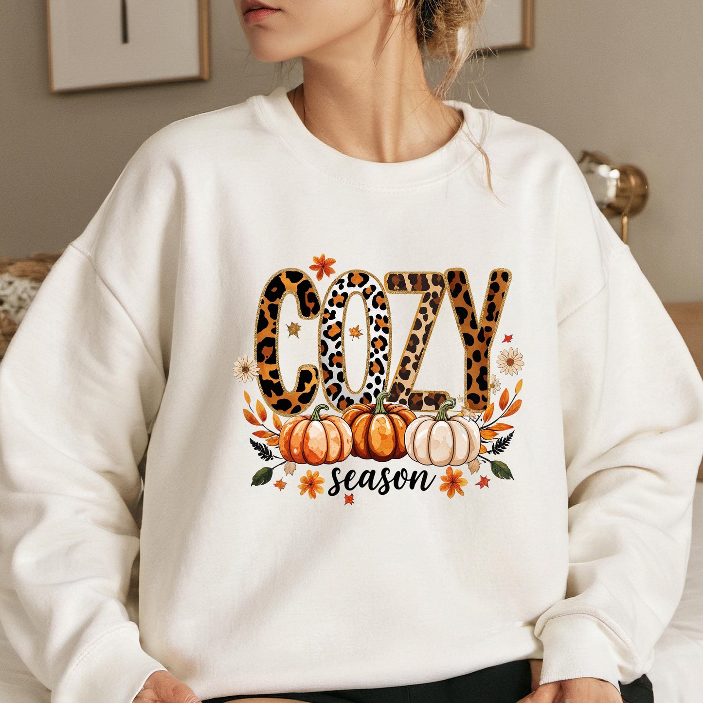 Leopard Print Sweatshirt - Cozy Fall Crewneck With Pumpkin Spice Sweater Design