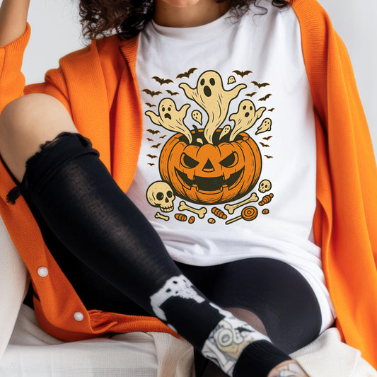 Vintage Halloween Tee – Retro Pumpkin Ghost Shirt | Soft Cotton Comfort Colors