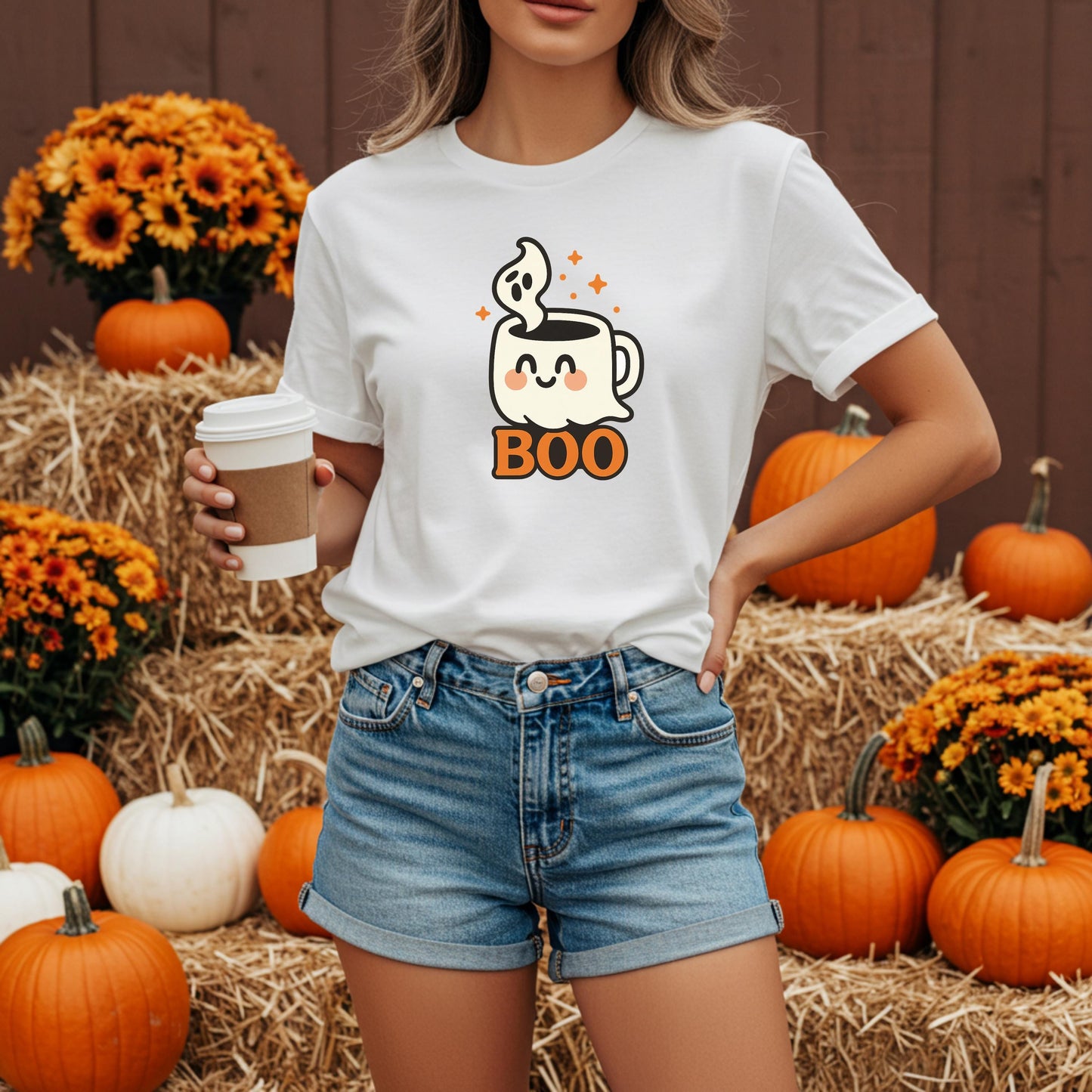 Halloween Coffee Tee – Cute Ghost Shirt With Boo Mug Design | Soft Cotton