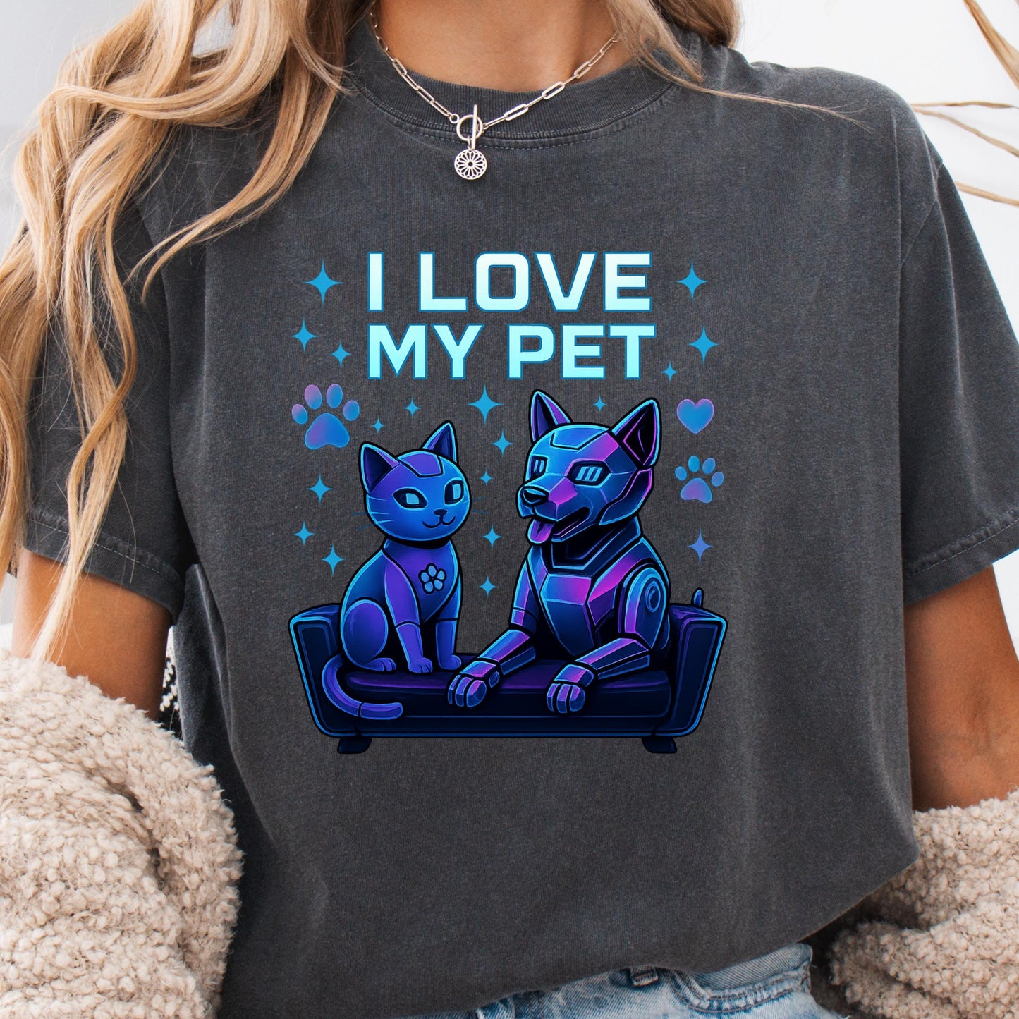 Cyber Cat Graphic Tee – Neon Pet Shirt | Vintage Cat Tee Unisex Top