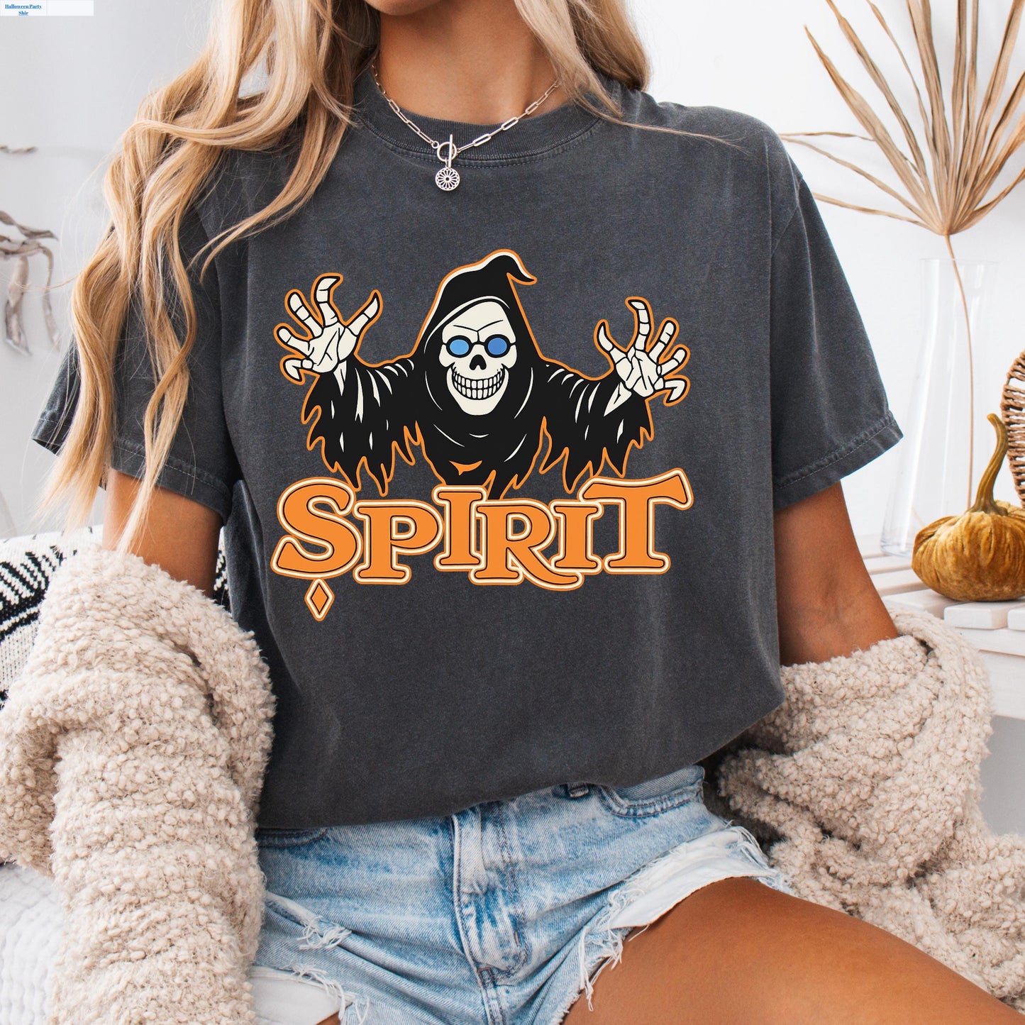 Grim Reaper Shirt – Halloween Graphic Tee | Vintage Pumpkin Orange Cotton Comfort