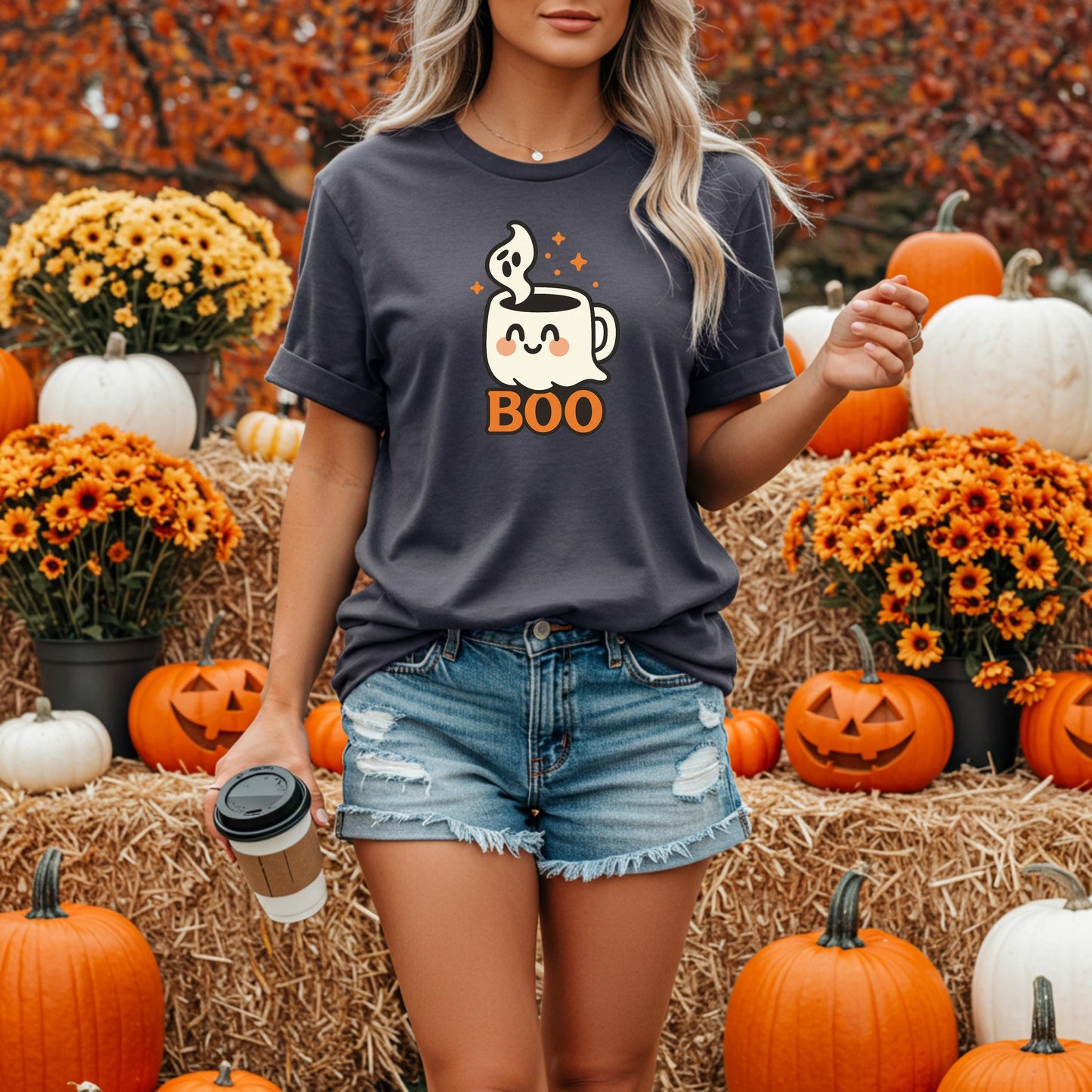 Halloween Coffee Tee – Cute Ghost Shirt With Boo Mug Design | Soft Cotton