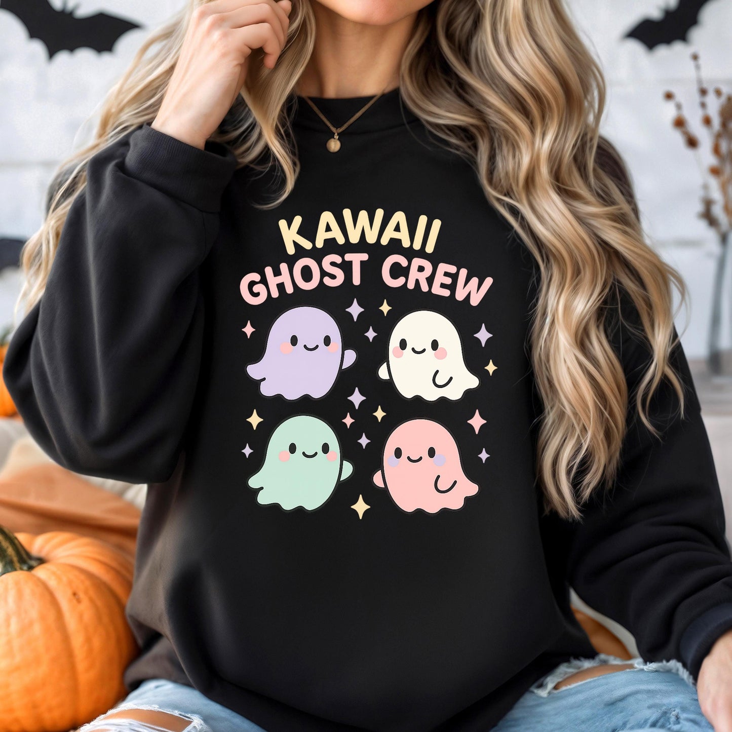 Halloween Ghost Sweatshirt – Cozy Halloween Top With Pastel Kawaii Design
