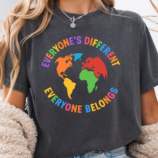 Diversity World Map T-Shirt – Colorful Continents Tee | Inclusive Earth Shirt