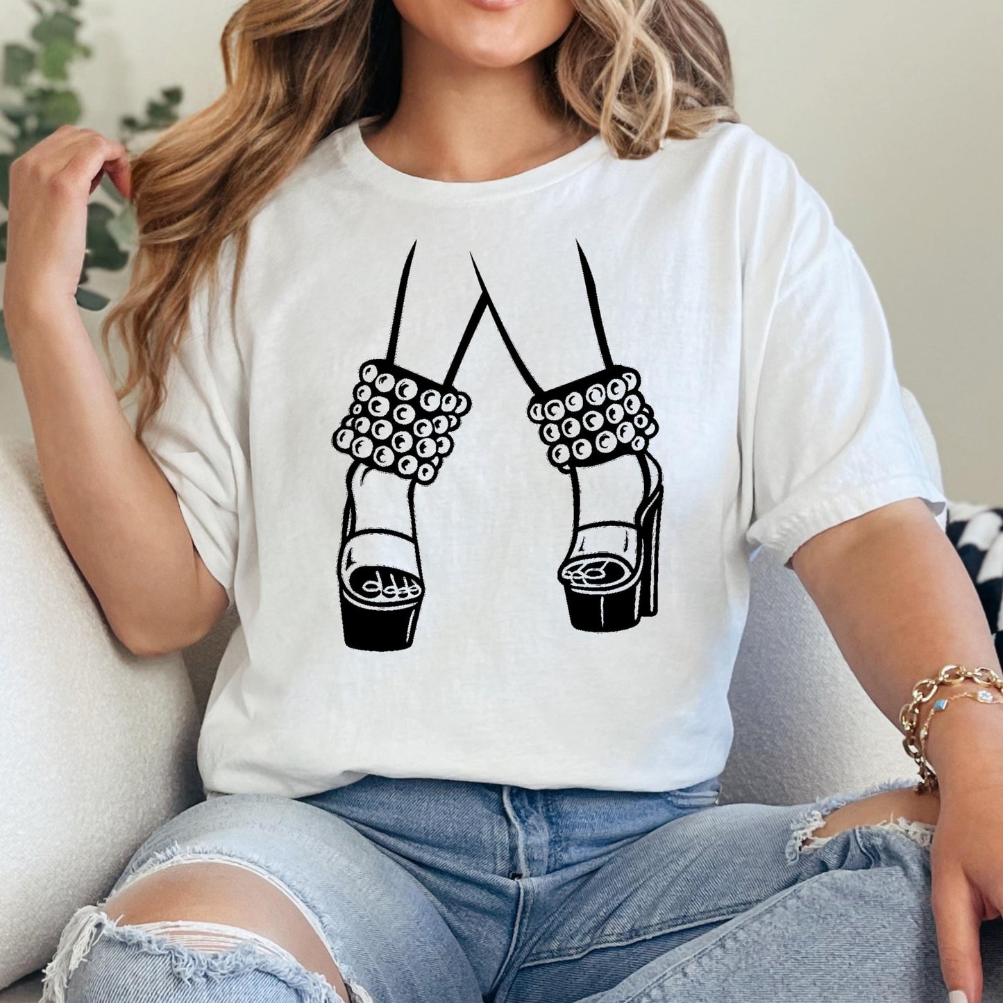 Western Rodeo T-Shirt - Rustic Country Fashion Boho Cowboy Shirt With Silver Bead Ankle Cuffs
