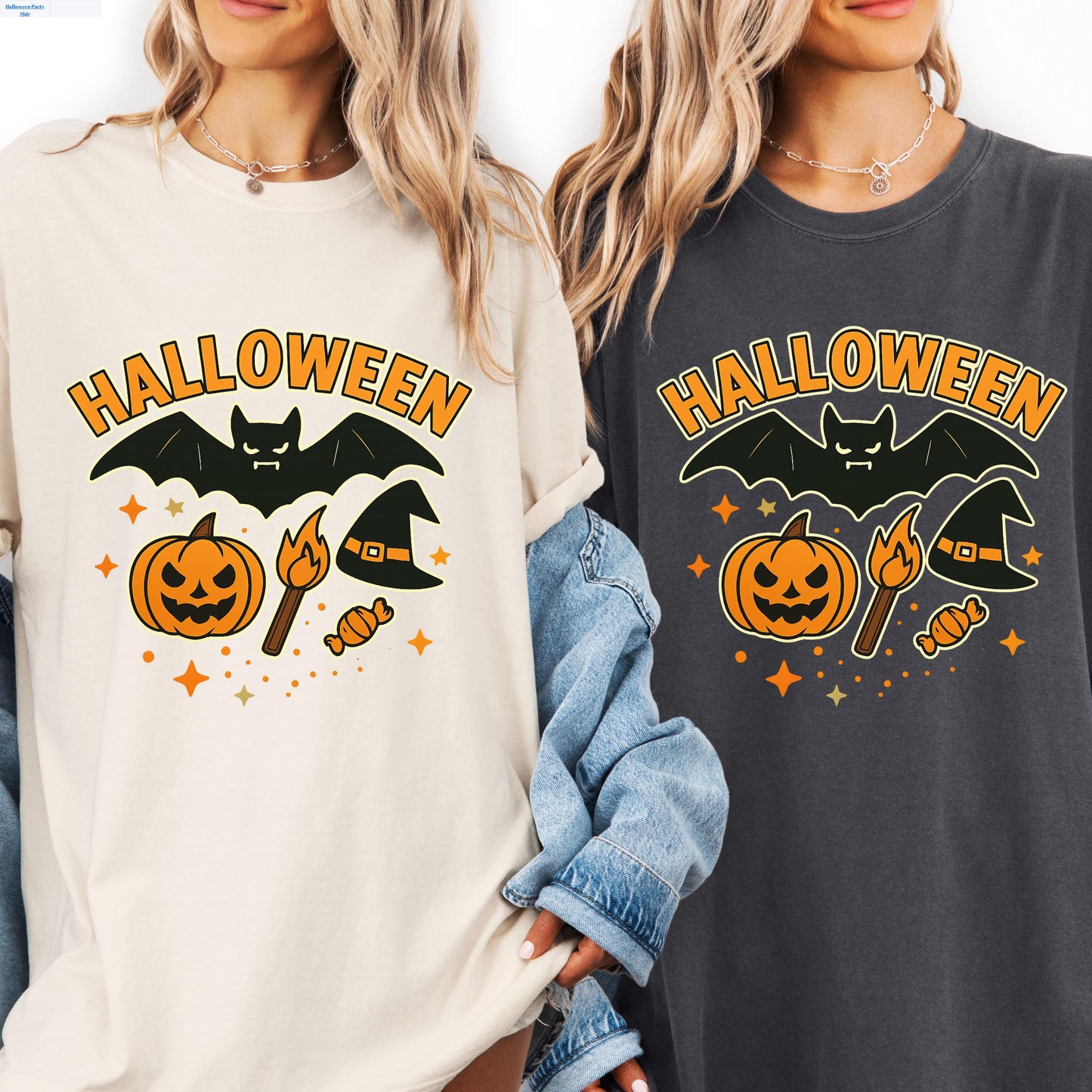 Halloween Graphic Tee - Pumpkin T-Shirt With Bat, Witch Hat & Cotton Comfort