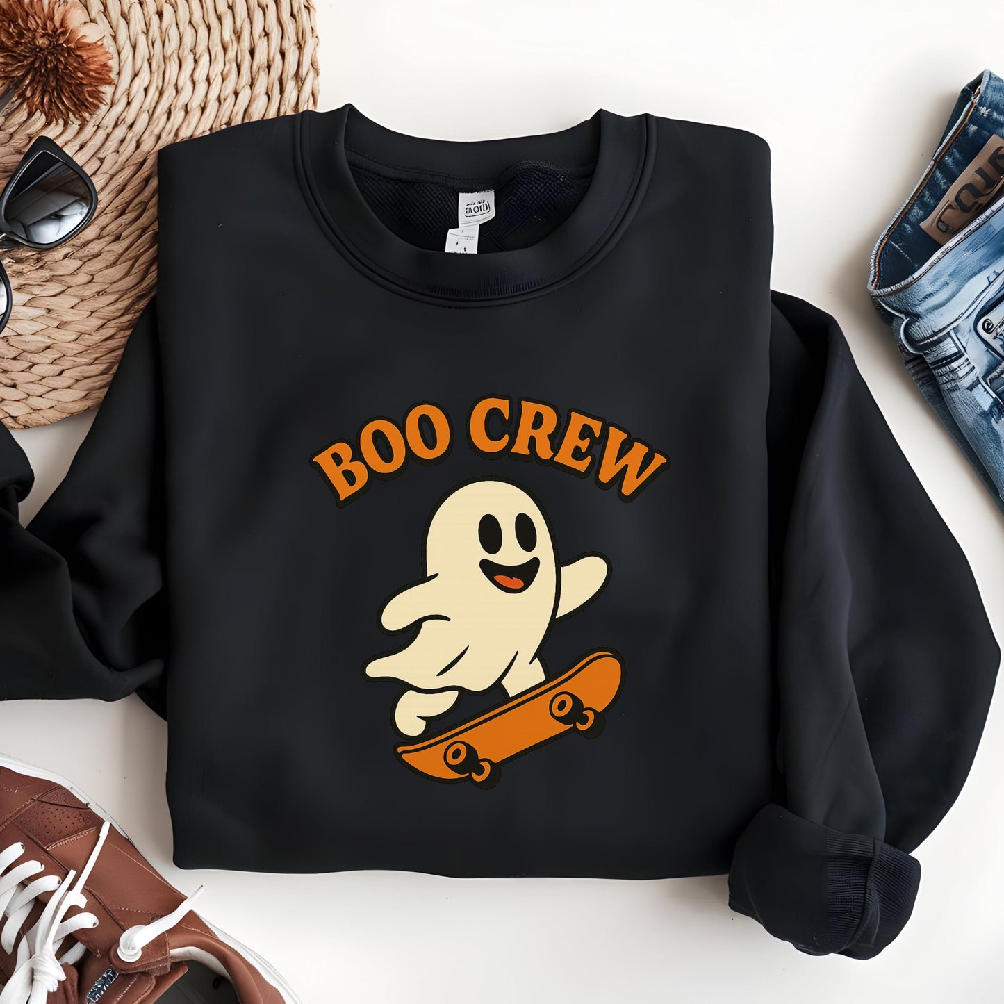 Halloween Ghost Sweatshirt – Retro Skateboard Hoodie With Spooky Cute Sweater Design