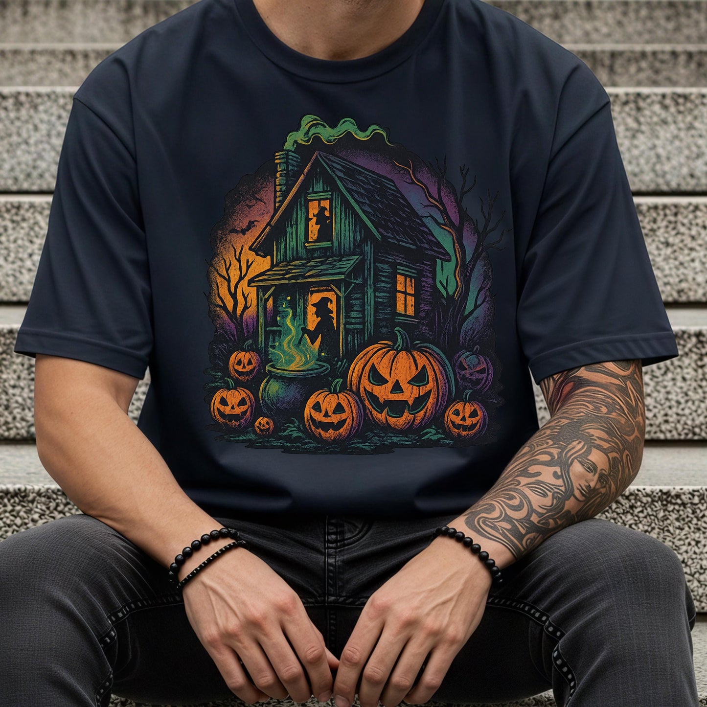 Haunted Halloween Shirt – Spooky Graphic Tee With Witch House & Pumpkin