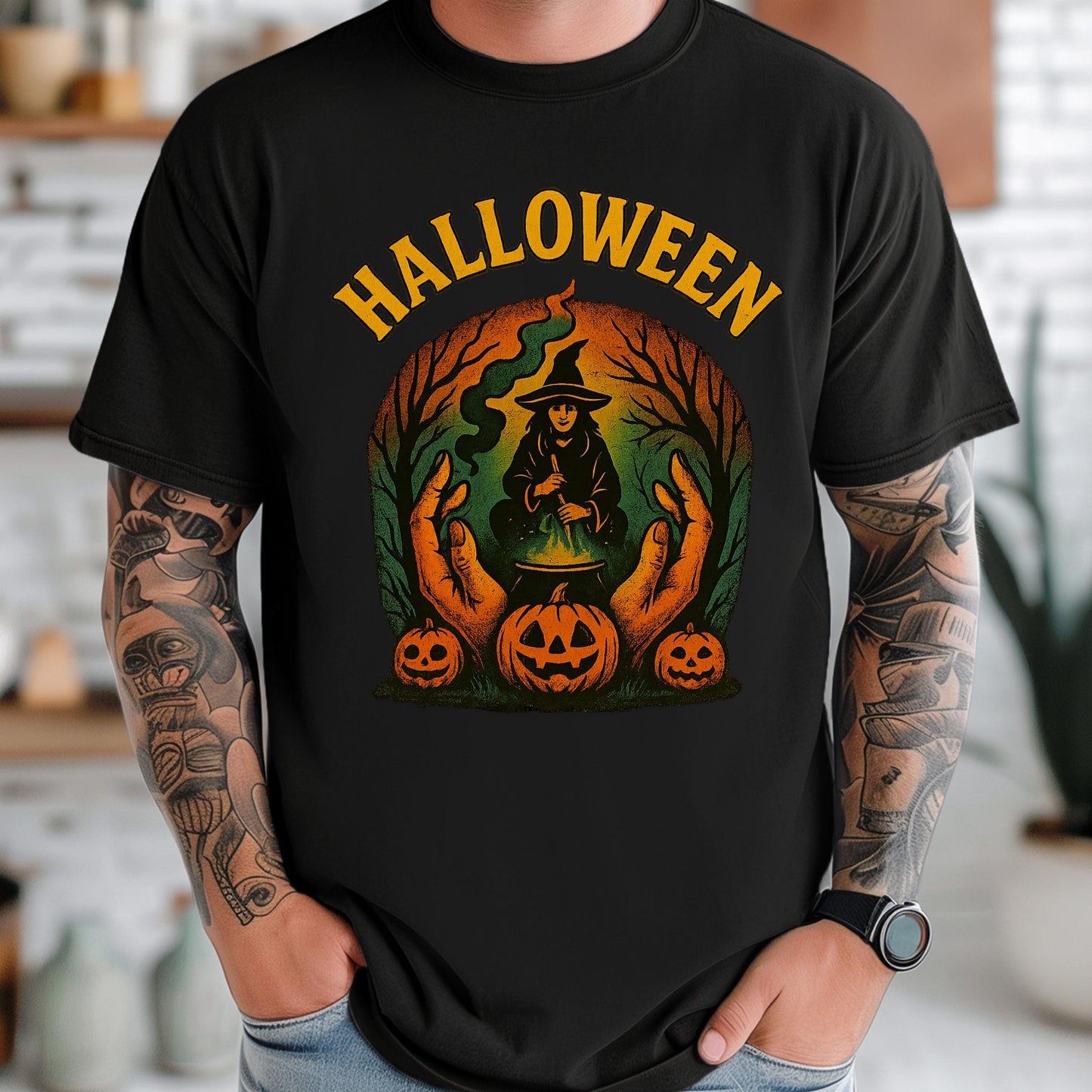 Witch Pumpkin T-Shirt - Vintage Halloween Shirt | Unisex Graphic Tee