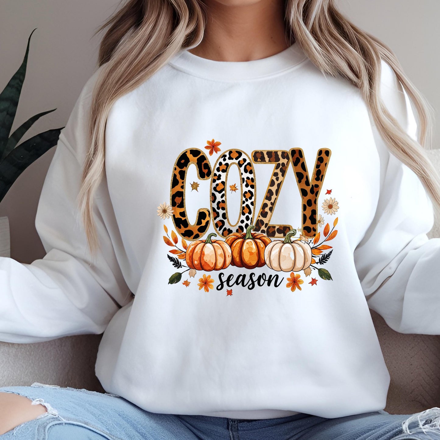 Leopard Print Sweatshirt - Cozy Fall Crewneck With Pumpkin Spice Sweater Design