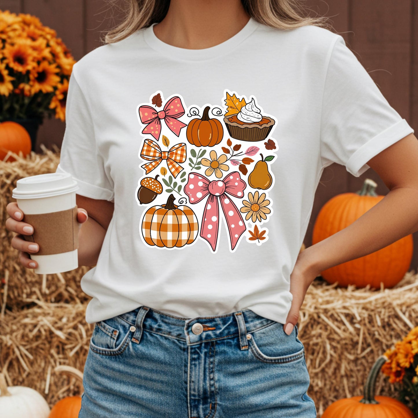 Rustic Fall Graphic Tee – Cozy Autumn Shirt With Pumpkin Design & Floral Acorn