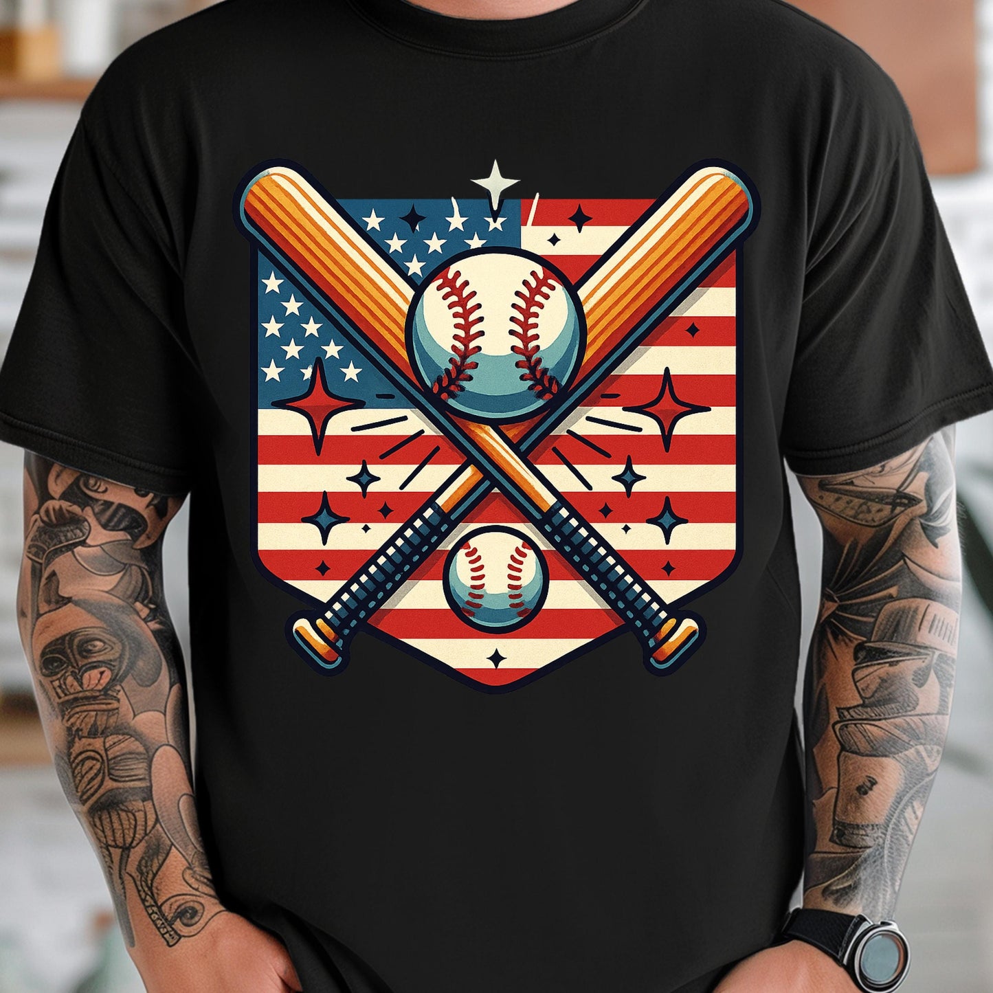 Vintage USA Baseball Shirt – Patriotic Sports Tee With Crossed Bats Design