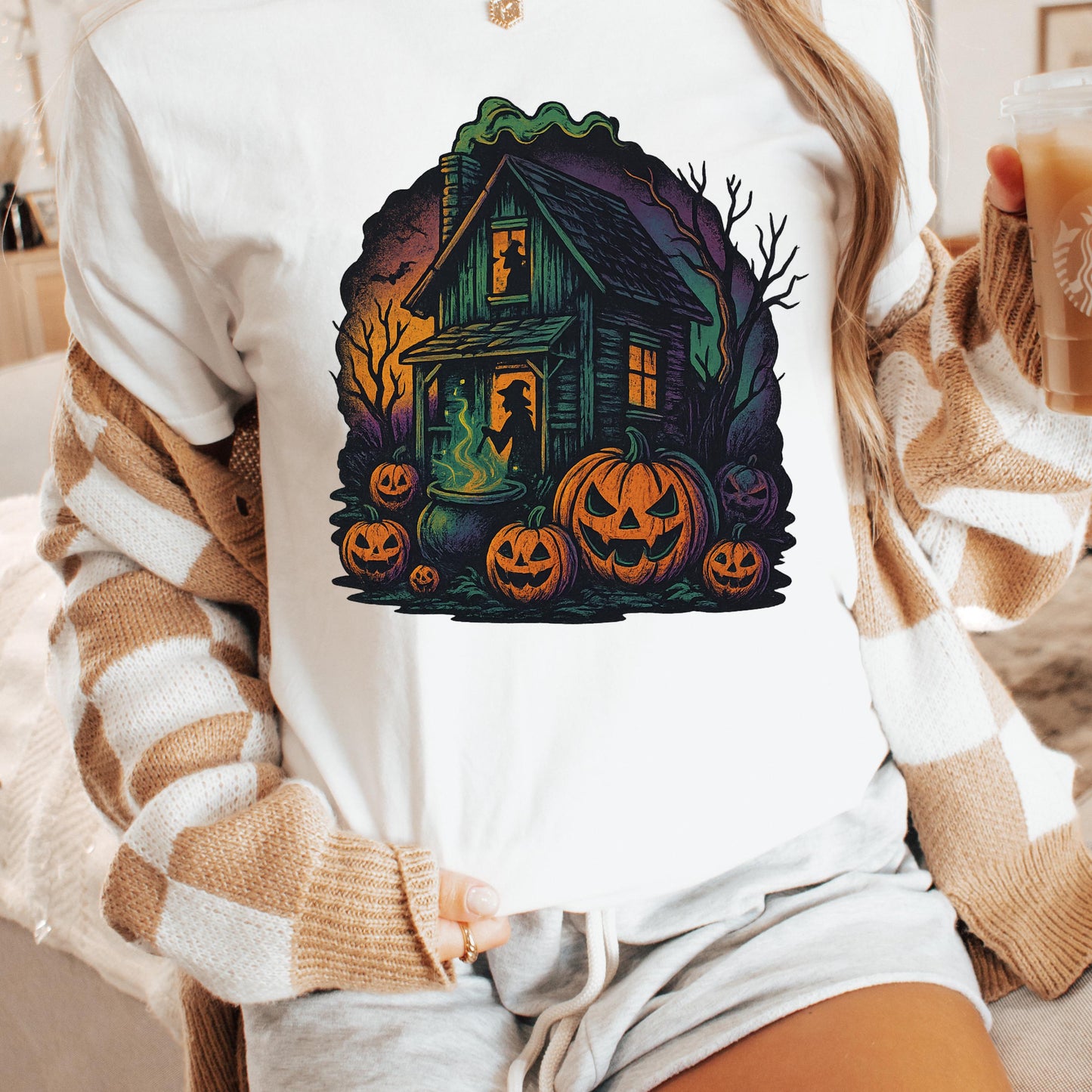 Haunted Halloween Shirt – Spooky Graphic Tee With Witch House & Pumpkin
