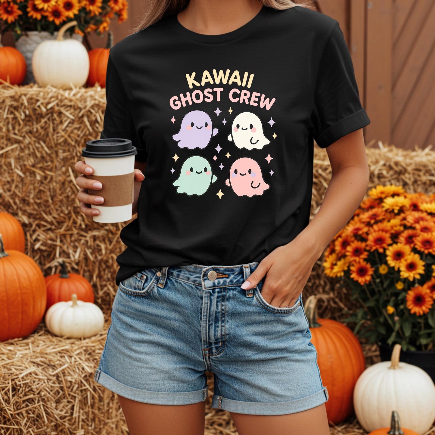 Kawaii Ghost Crew T-Shirt – Comfort Colors Pastel Halloween Tee