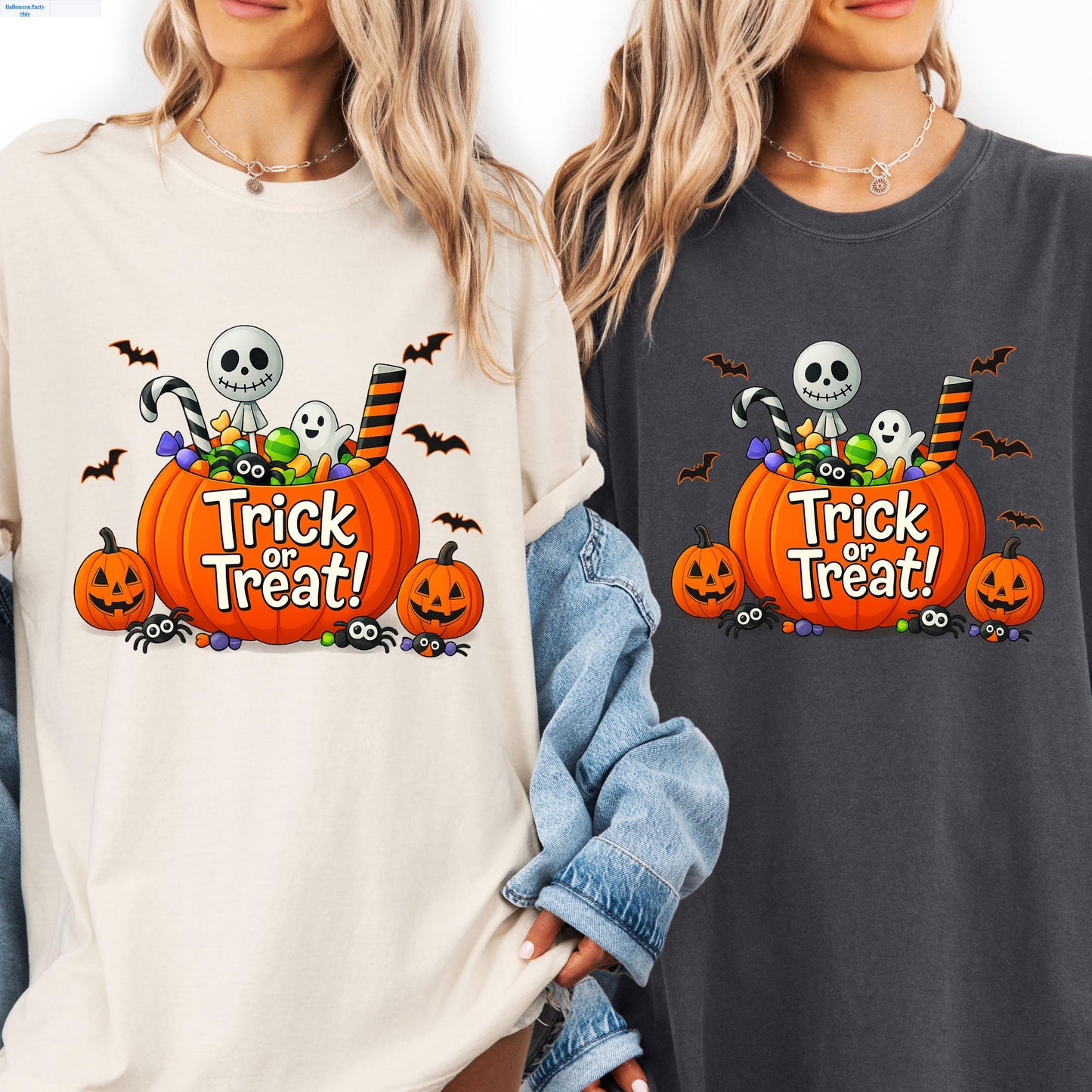 Trick Or Treat Shirt – Halloween Pumpkin Shirt With Ghost & Skull Candy Bucket Tee