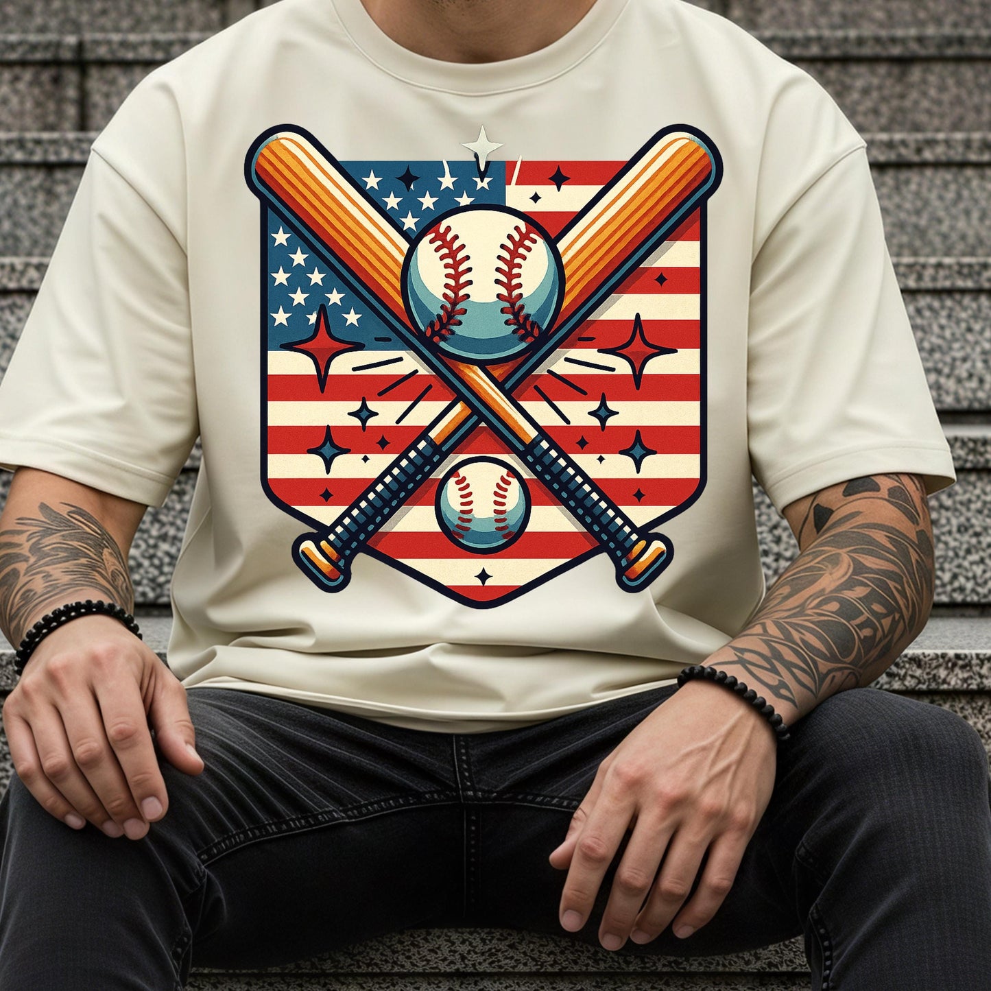 Vintage USA Baseball Shirt – Patriotic Sports Tee With Crossed Bats Design
