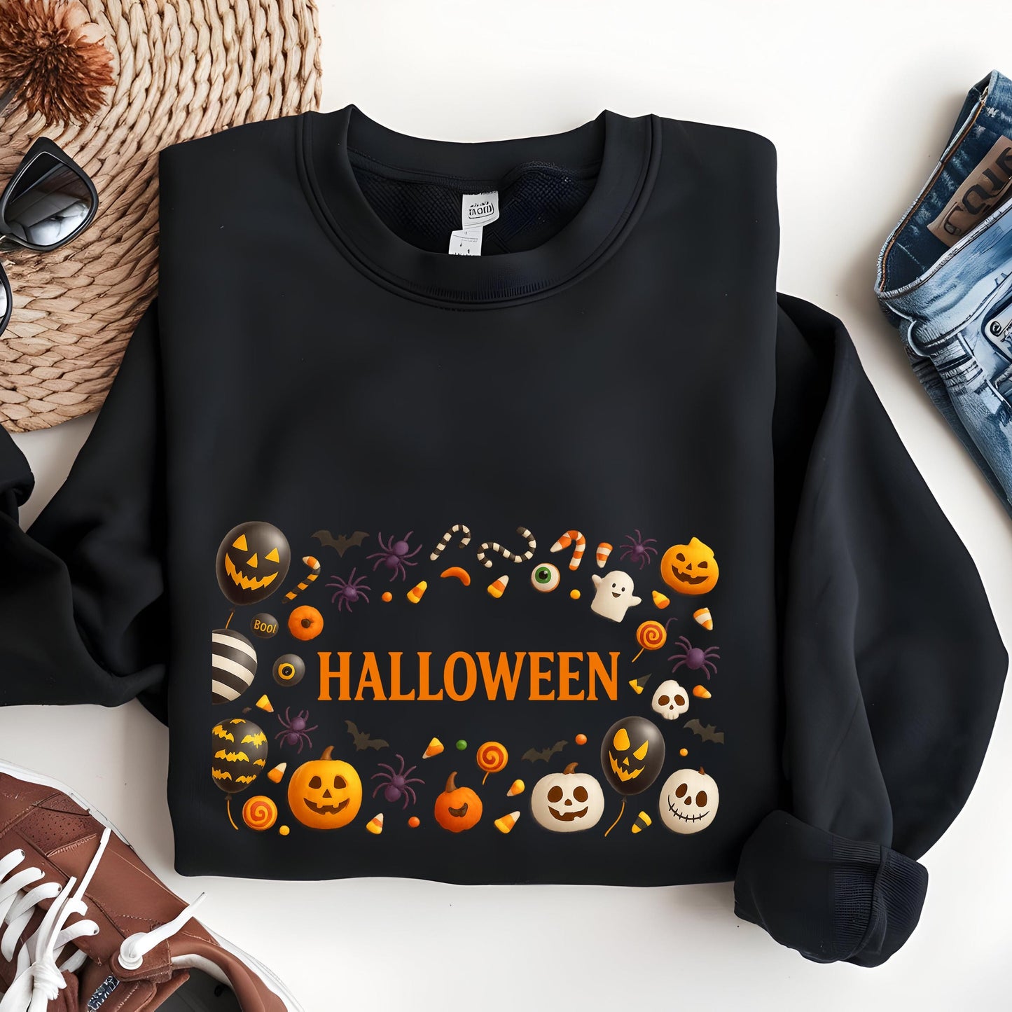 Halloween Sweatshirt - Cute Pumpkin Ghost Design | Unisex Cozy Pullover