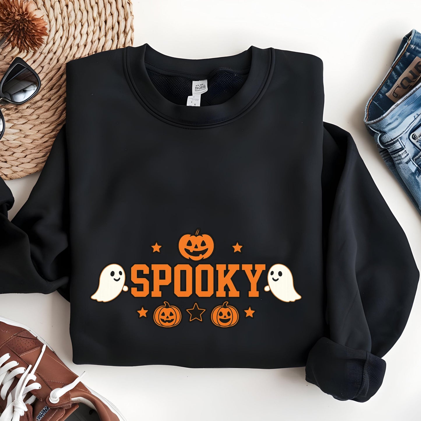 Halloween Sweatshirt - Cozy Fall Pullover With Ghost Pumpkin Design & Spooky Style