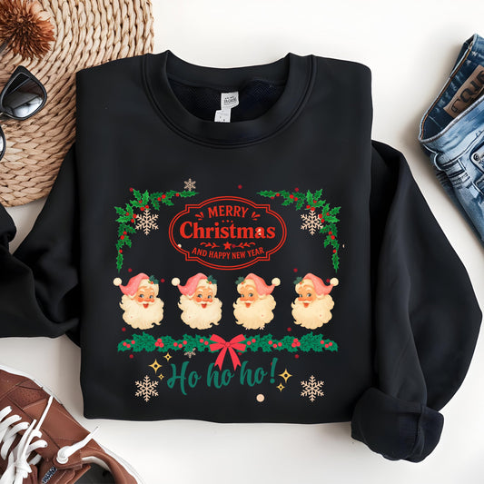 Retro Pink Santa Sweatshirt - Cozy Holiday Pullover | Vintage Xmas Sweater