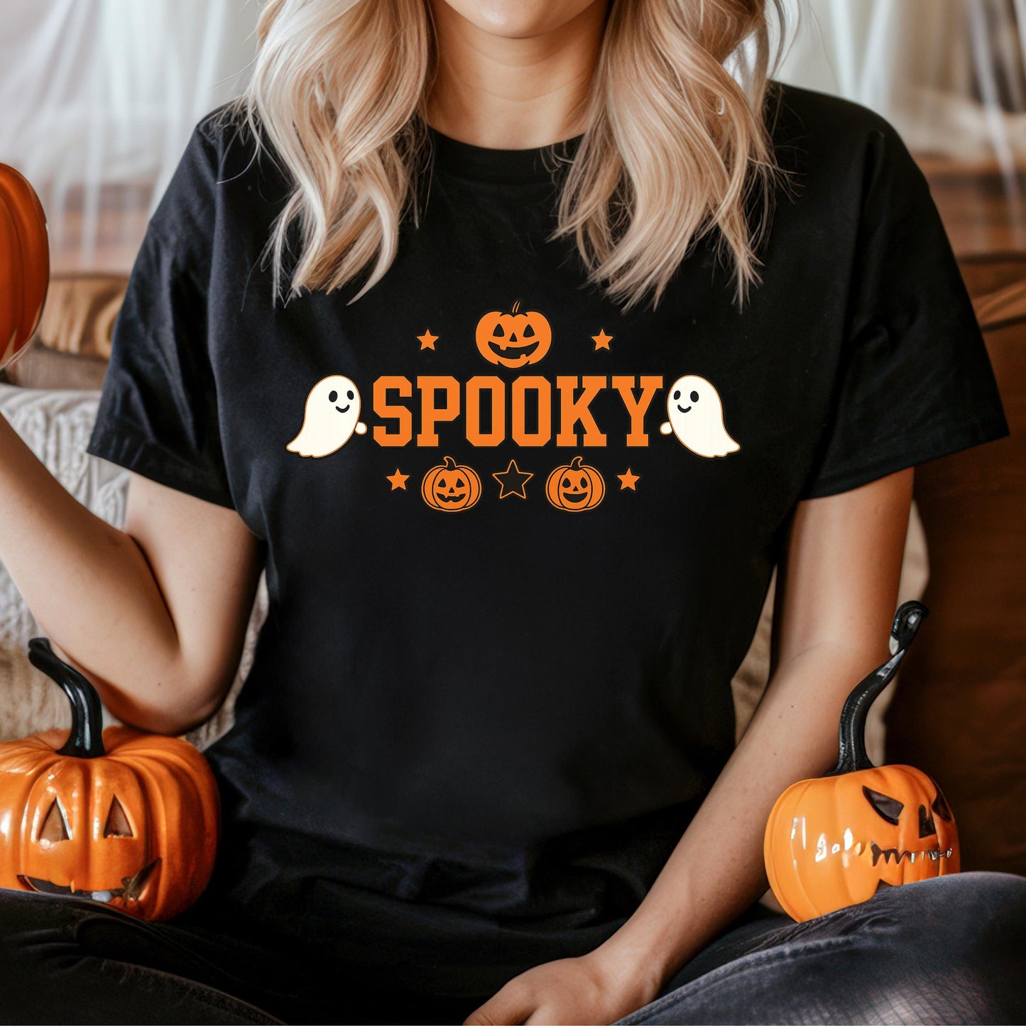 Spooky Ghost Pumpkin Tee – Retro Halloween Shirt | Soft Cotton Unisex Tee
