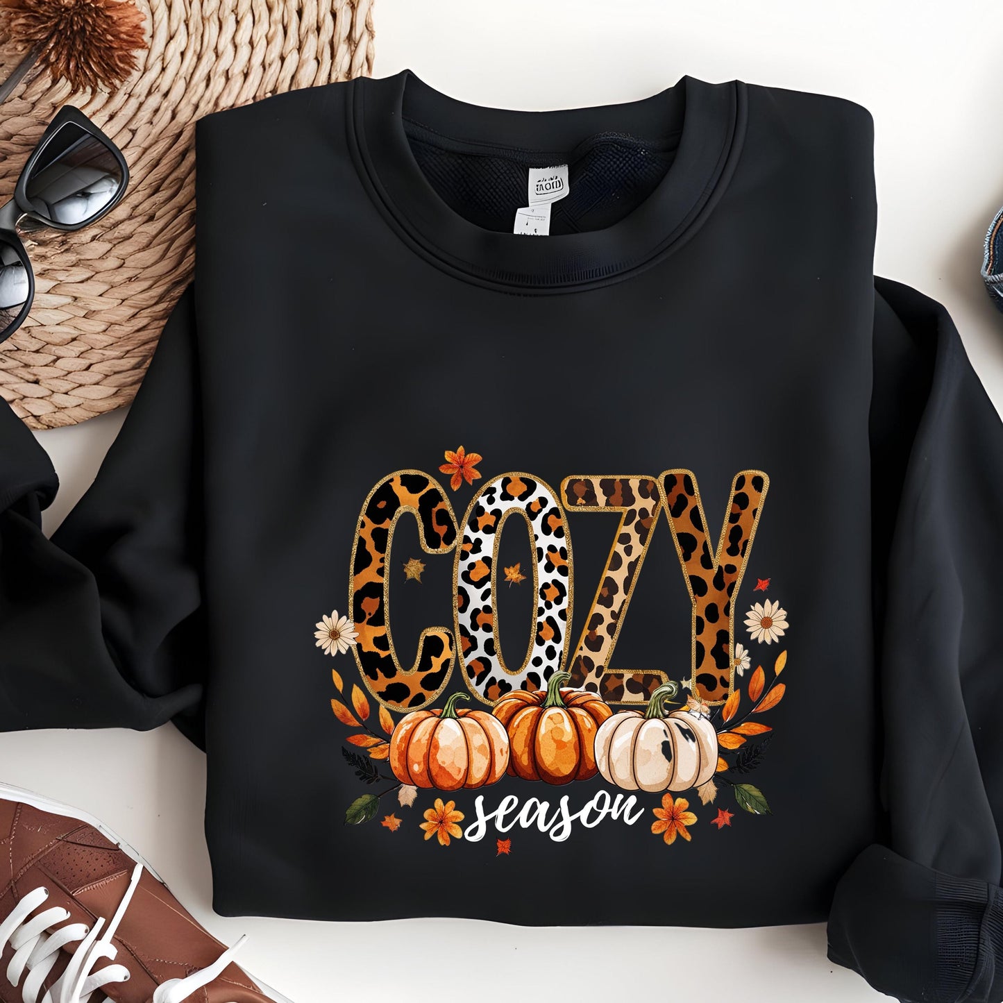 Leopard Print Sweatshirt - Cozy Fall Crewneck With Pumpkin Spice Sweater Design