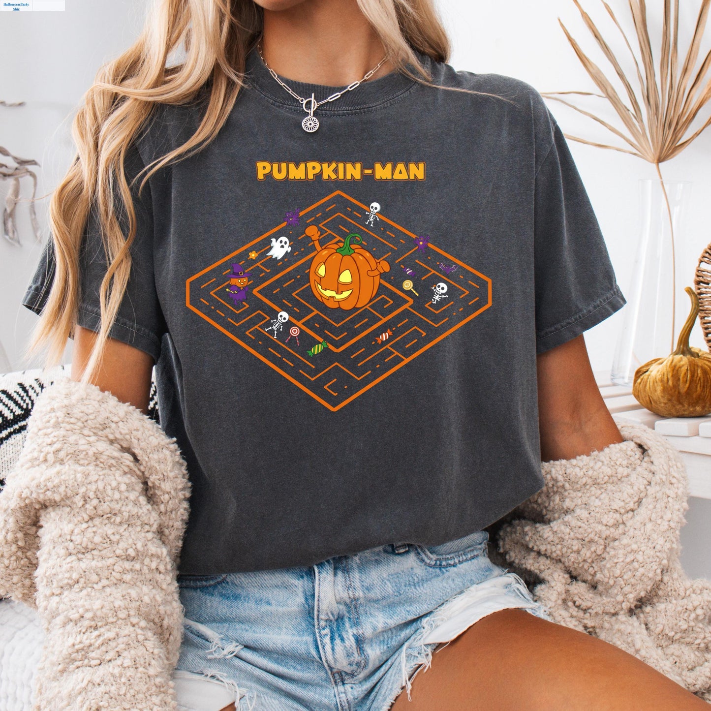 Pumpkin Man Halloween T-Shirt – Retro Gaming Shirt | Spooky Boys Tee