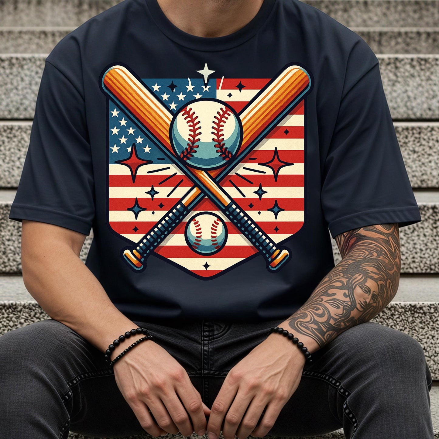 Vintage USA Baseball Shirt – Patriotic Sports Tee With Crossed Bats Design