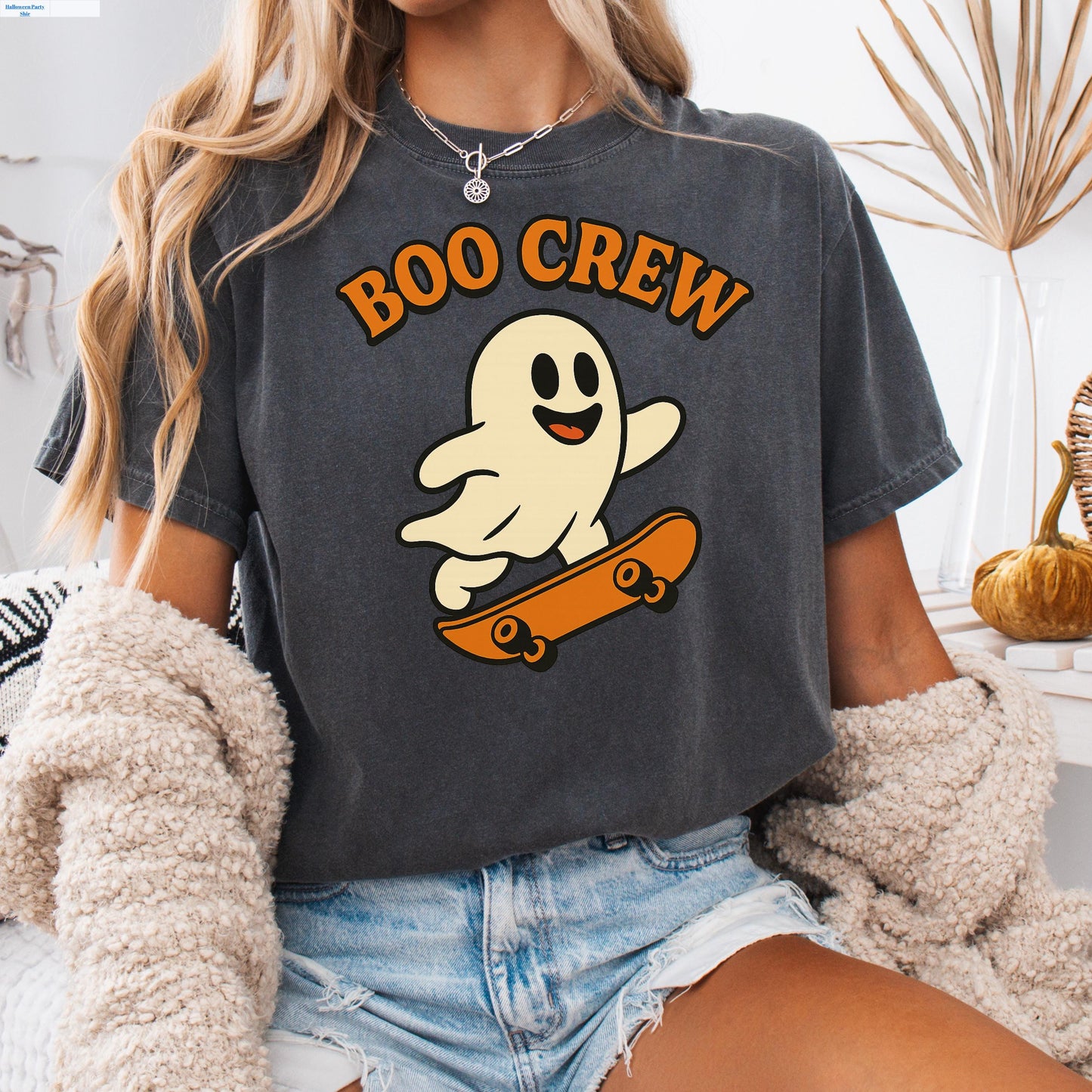 Ghost Skateboard T-Shirt – Retro Halloween Tee | Soft Cotton Shirt, Unisex Fit