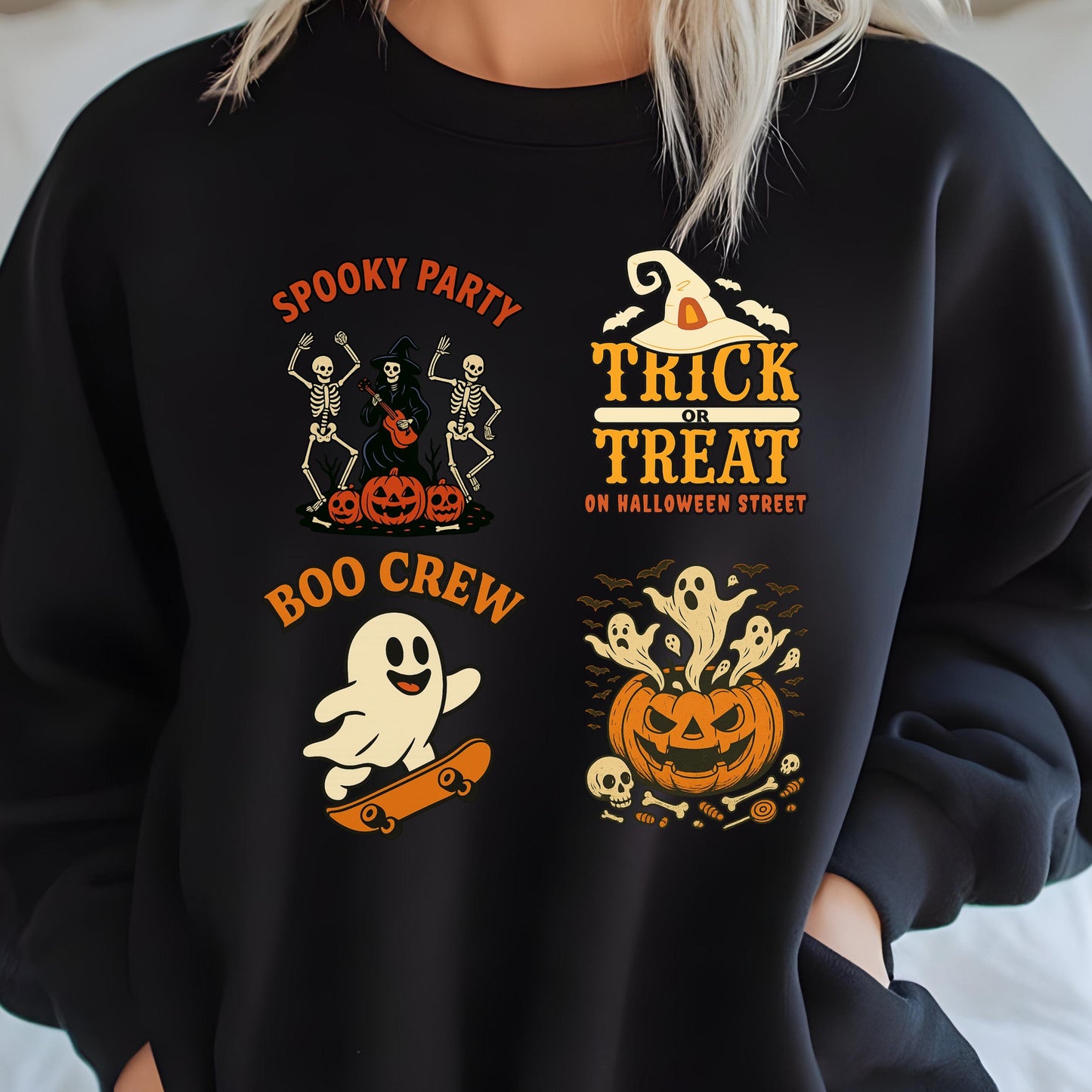 Halloween Graphic Sweatshirt – Cozy Fall Crewneck With Retro Spooky Pumpkin Design