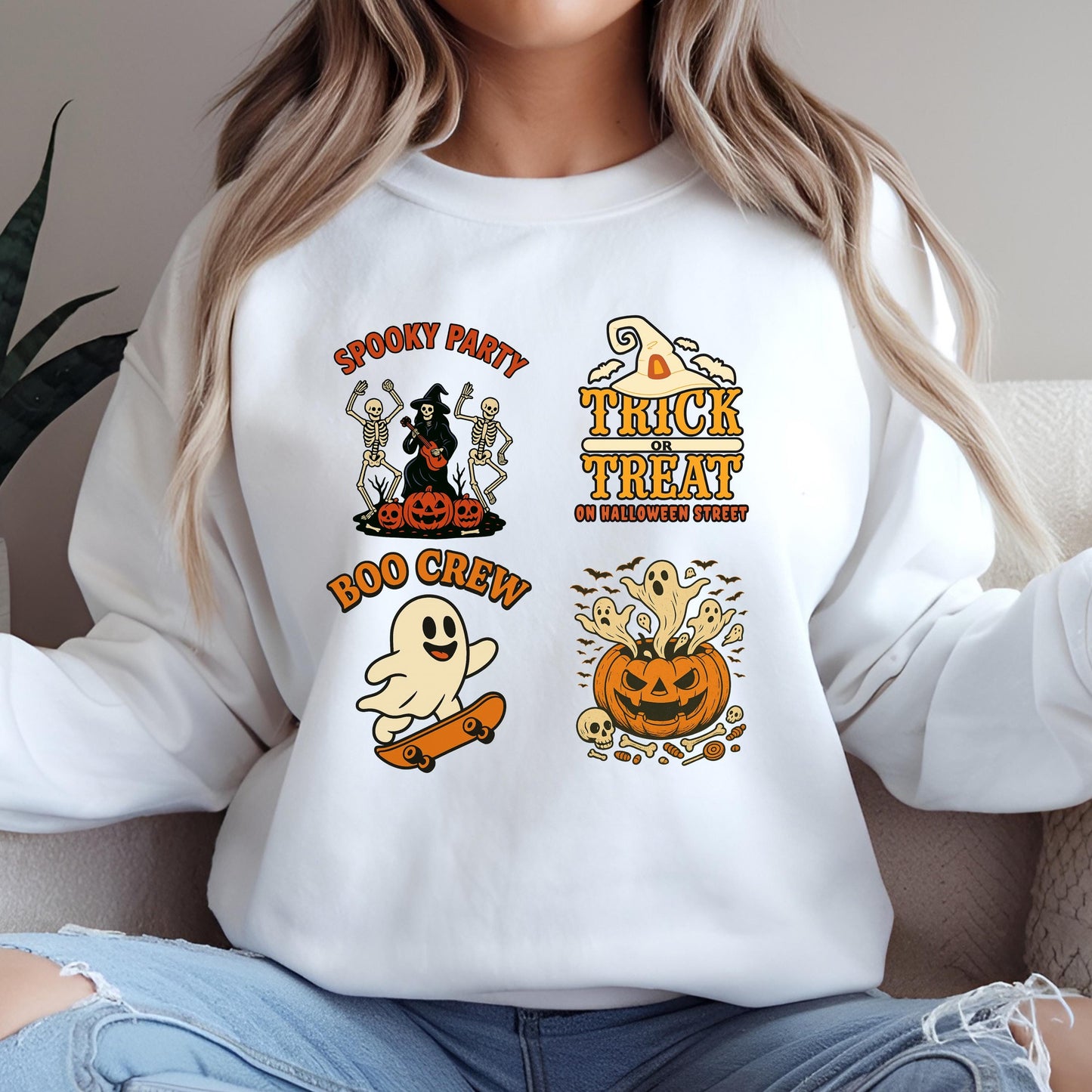 Halloween Graphic Sweatshirt – Cozy Fall Crewneck With Retro Spooky Pumpkin Design