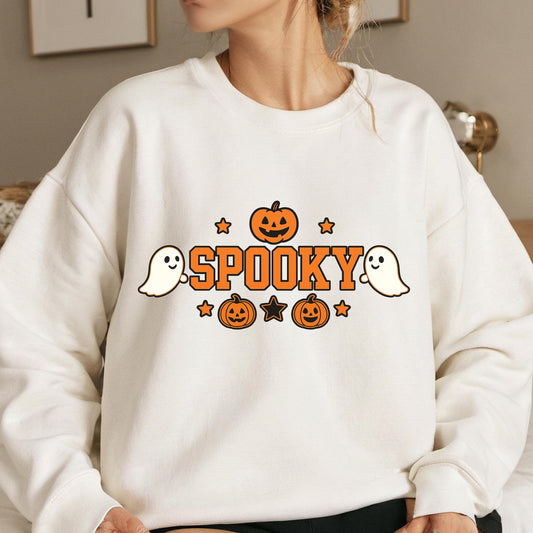 Halloween Sweatshirt - Cozy Fall Pullover With Ghost Pumpkin Design & Spooky Style
