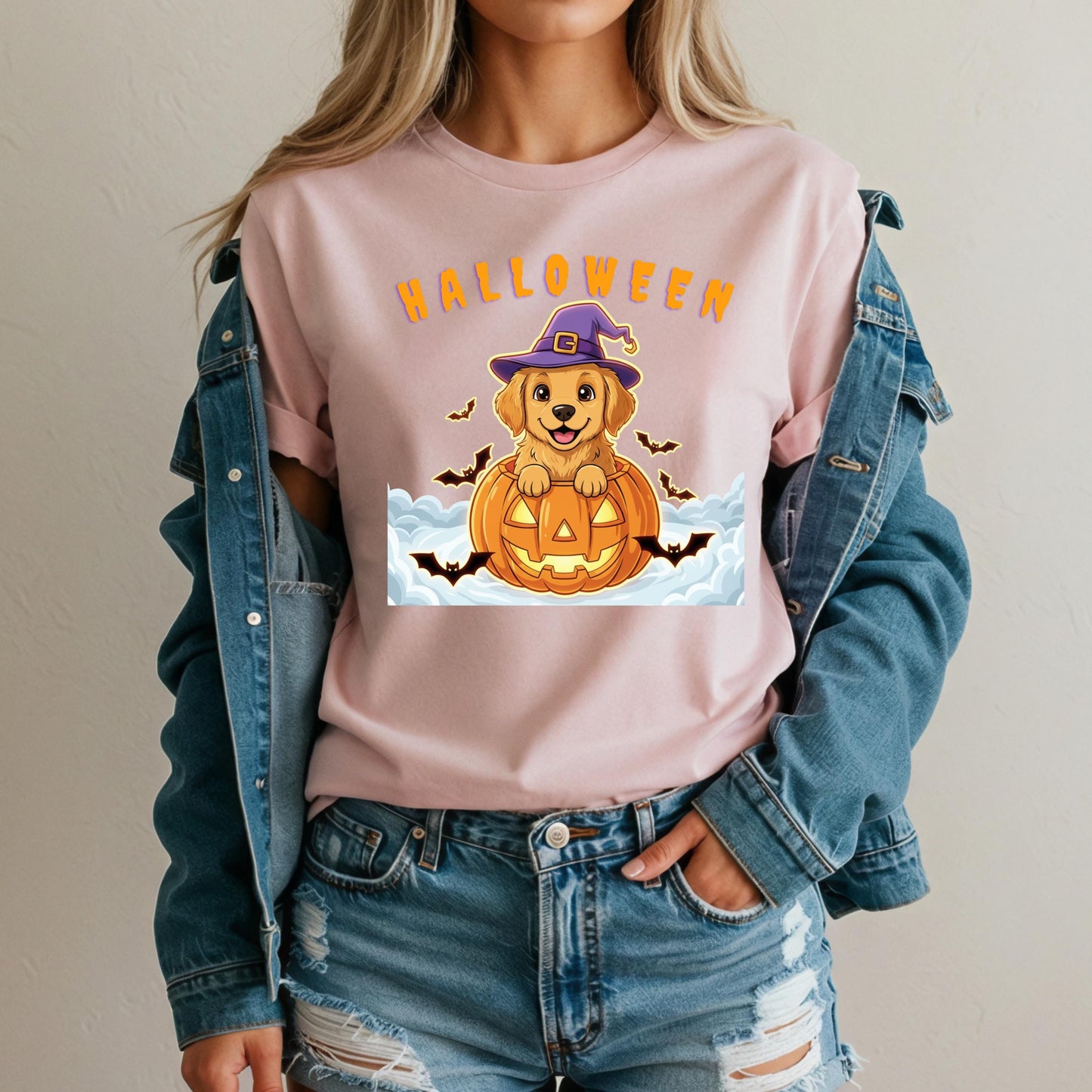 Halloween Puppy T-Shirt – Cute Pumpkin Dog T-Shirt With Golden Retriever & Witch Hat