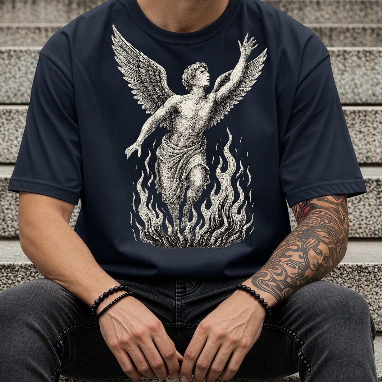Celestial Angel T-Shirt – Vintage Flame Shirt With Artistic Flame Design