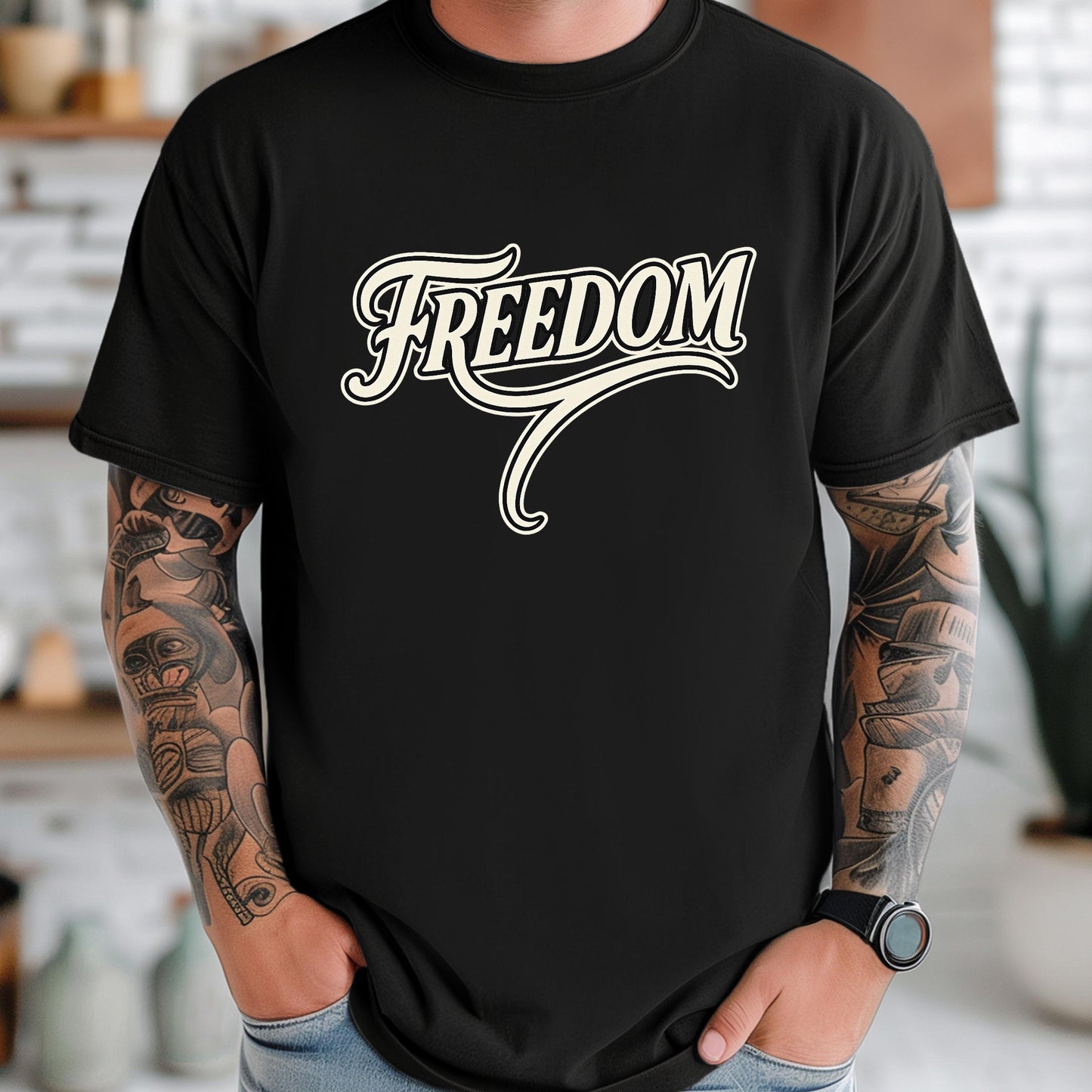 Retro Freedom T-Shirt – Inspirational Typography Tee | Vintage Script Shirt