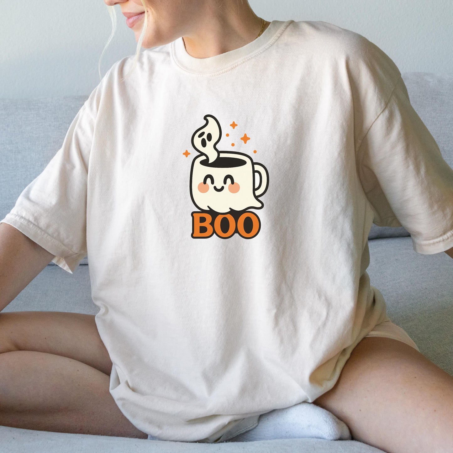 Halloween Coffee Tee – Cute Ghost Shirt With Boo Mug Design | Soft Cotton