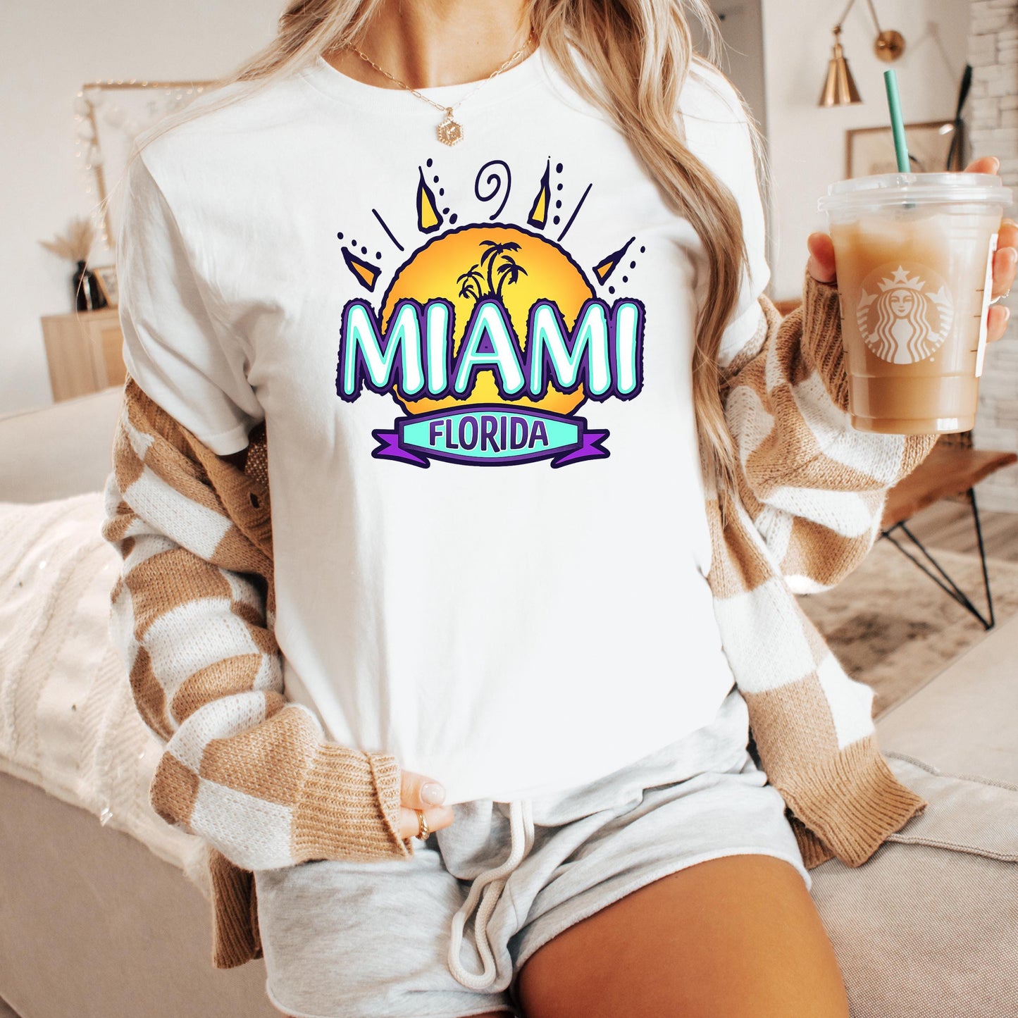 Retro Miami T Shirt – Vintage Graphic Tee With Palm Tree Design, Soft Cotton