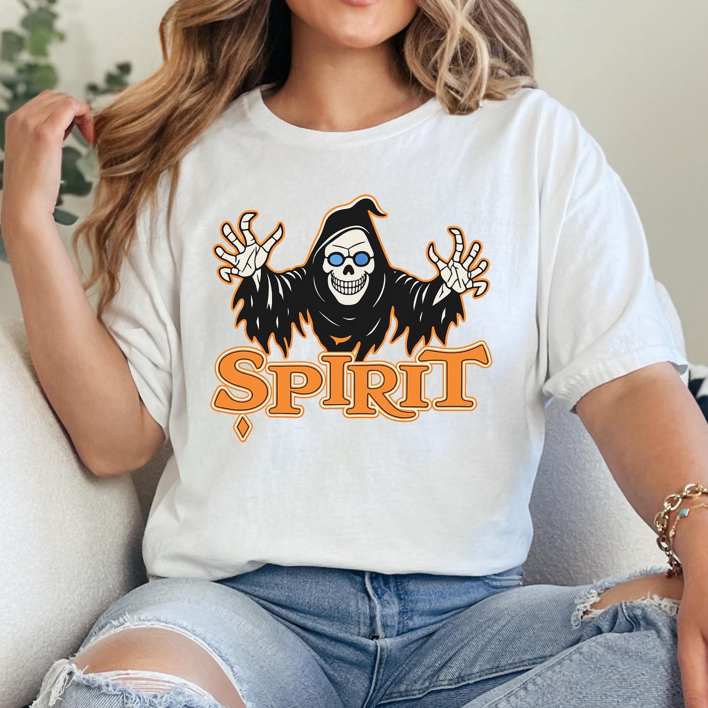 Grim Reaper Shirt – Halloween Graphic Tee | Vintage Pumpkin Orange Cotton Comfort