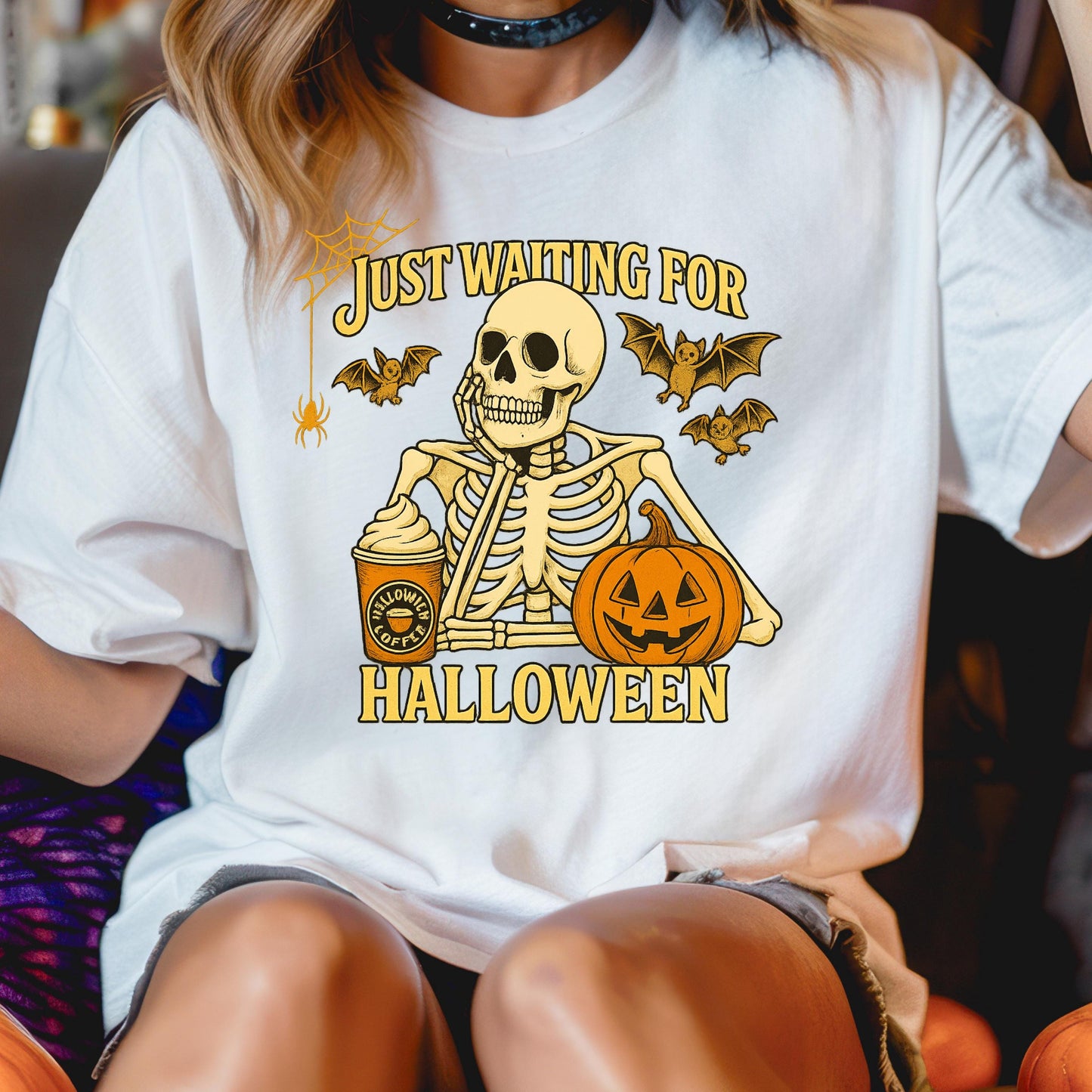 Funny Skeleton Halloween Shirt - Retro Coffee Pumpkin Tee | Soft Cotton, Unisex Fit