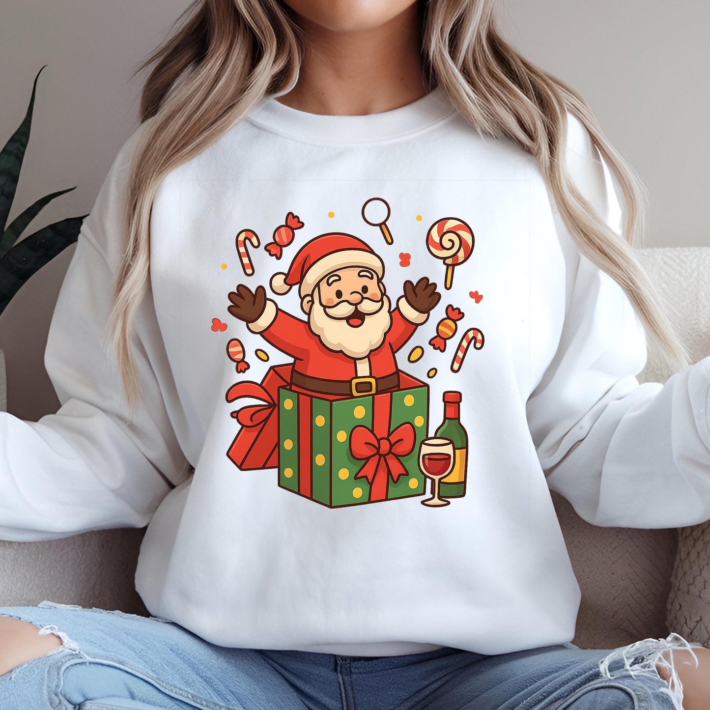 Santa Christmas Sweatshirt: Unisex Candy Cane Graphic Pullover