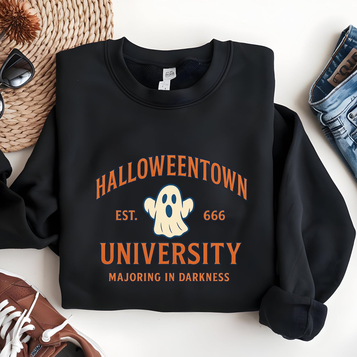 Halloween Sweatshirt – Cozy Oversized Cotton Blend Retro Fall Outfit With Ghost Pumpkin Design