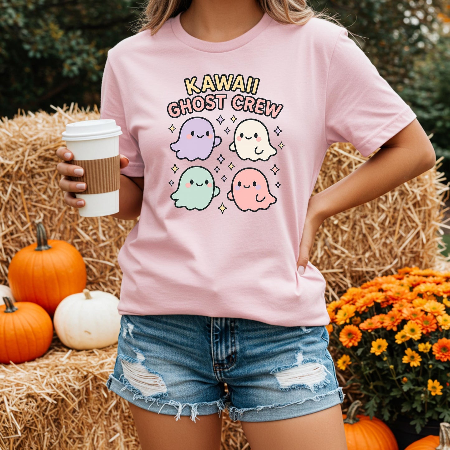 Kawaii Ghost Crew T-Shirt – Comfort Colors Pastel Halloween Tee