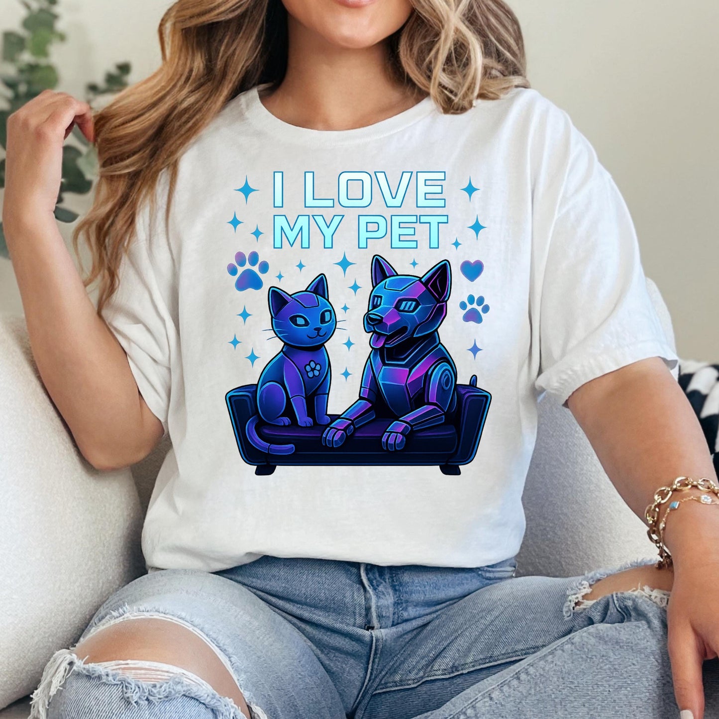 Cyber Cat Graphic Tee – Neon Pet Shirt | Vintage Cat Tee Unisex Top