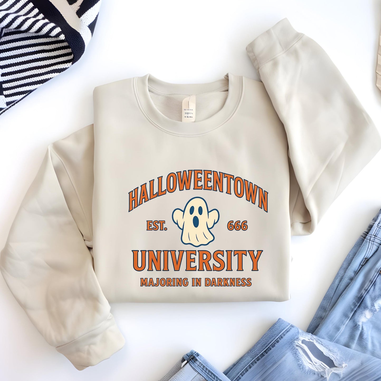 Halloween Sweatshirt – Cozy Oversized Cotton Blend Retro Fall Outfit With Ghost Pumpkin Design