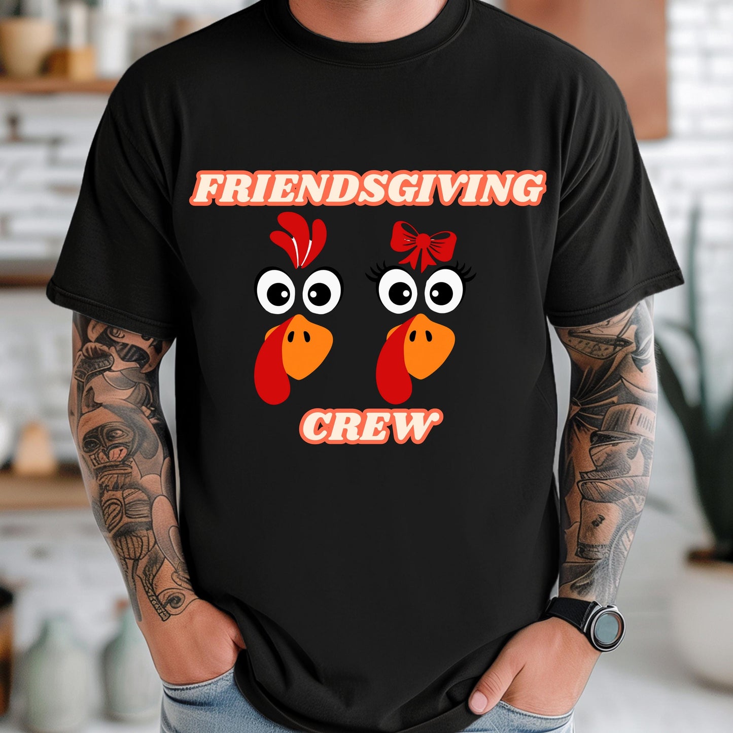 Friendsgiving Turkey Shirt – Cute Turkey Faces Soft Cotton T-Shirt | Holiday Squad Apparel